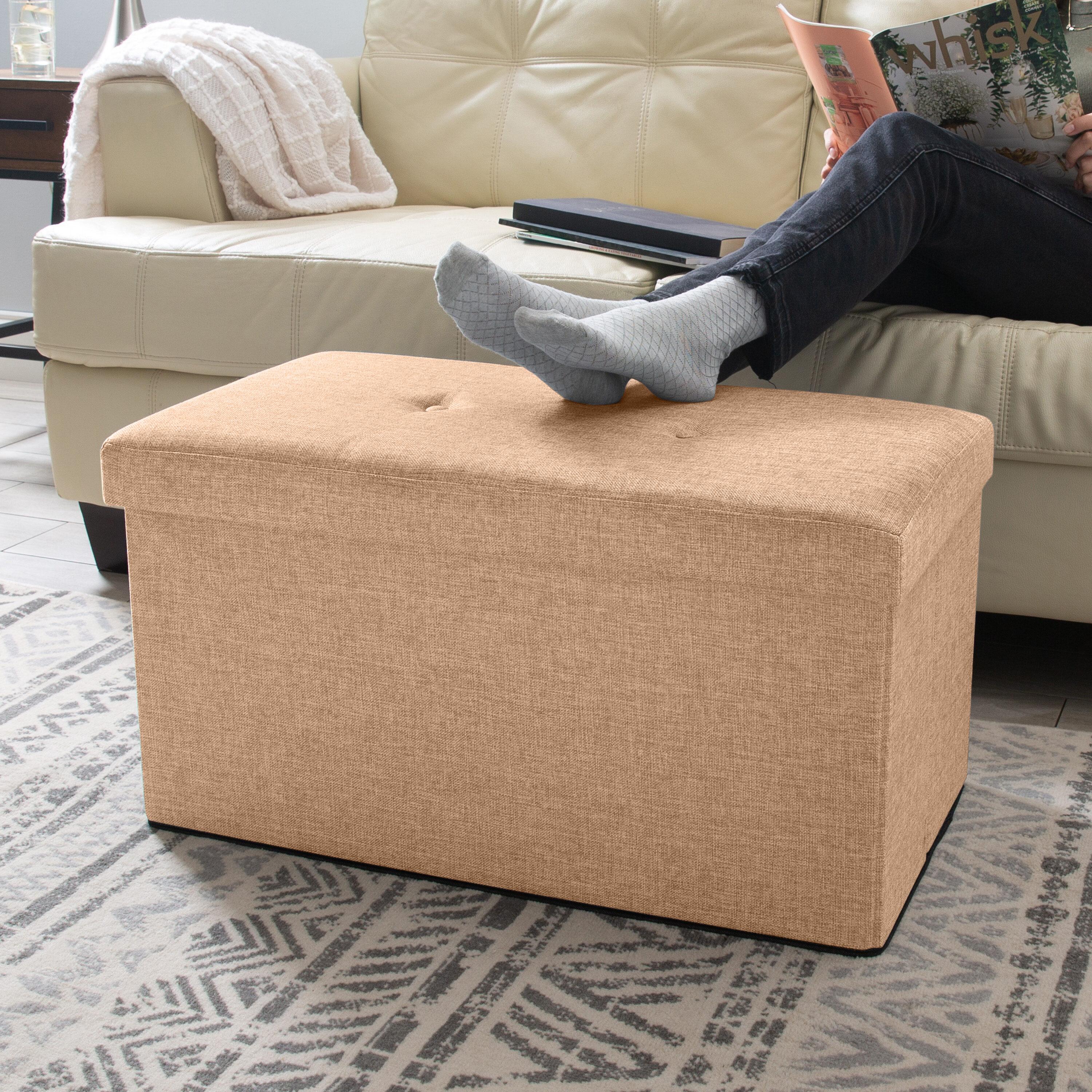 Simplify Faux Linen Double Folding Storage Ottoman in Camel