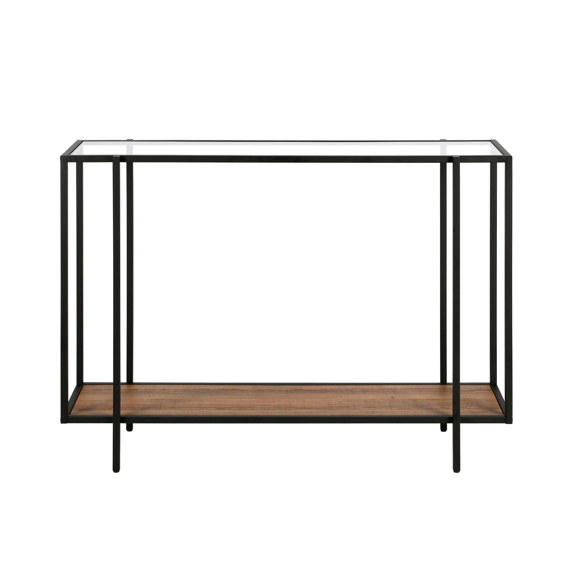 Evelyn&Zoe Vireo 42" Wide Rectangular Console Table with MDF Shelf, Blackened Bronze/Rustic Oak
