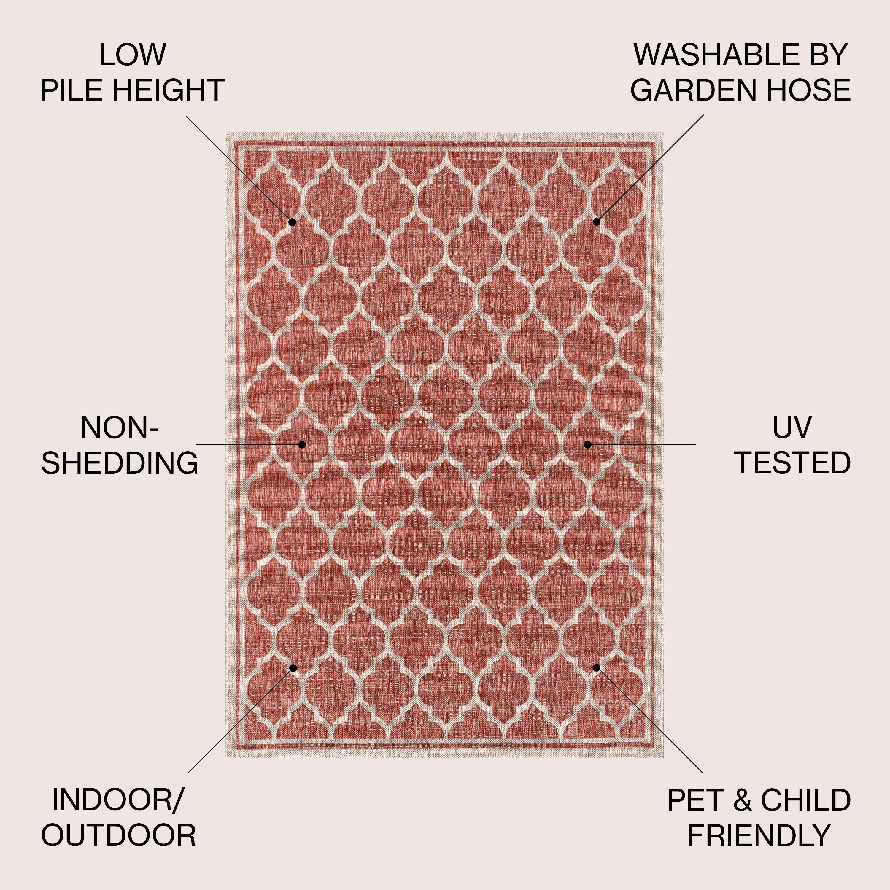 5'x8' Trebol Moroccan Trellis Textured Weave Indoor/Outdoor Area Rug, Red/Beige - JONATHAN Y