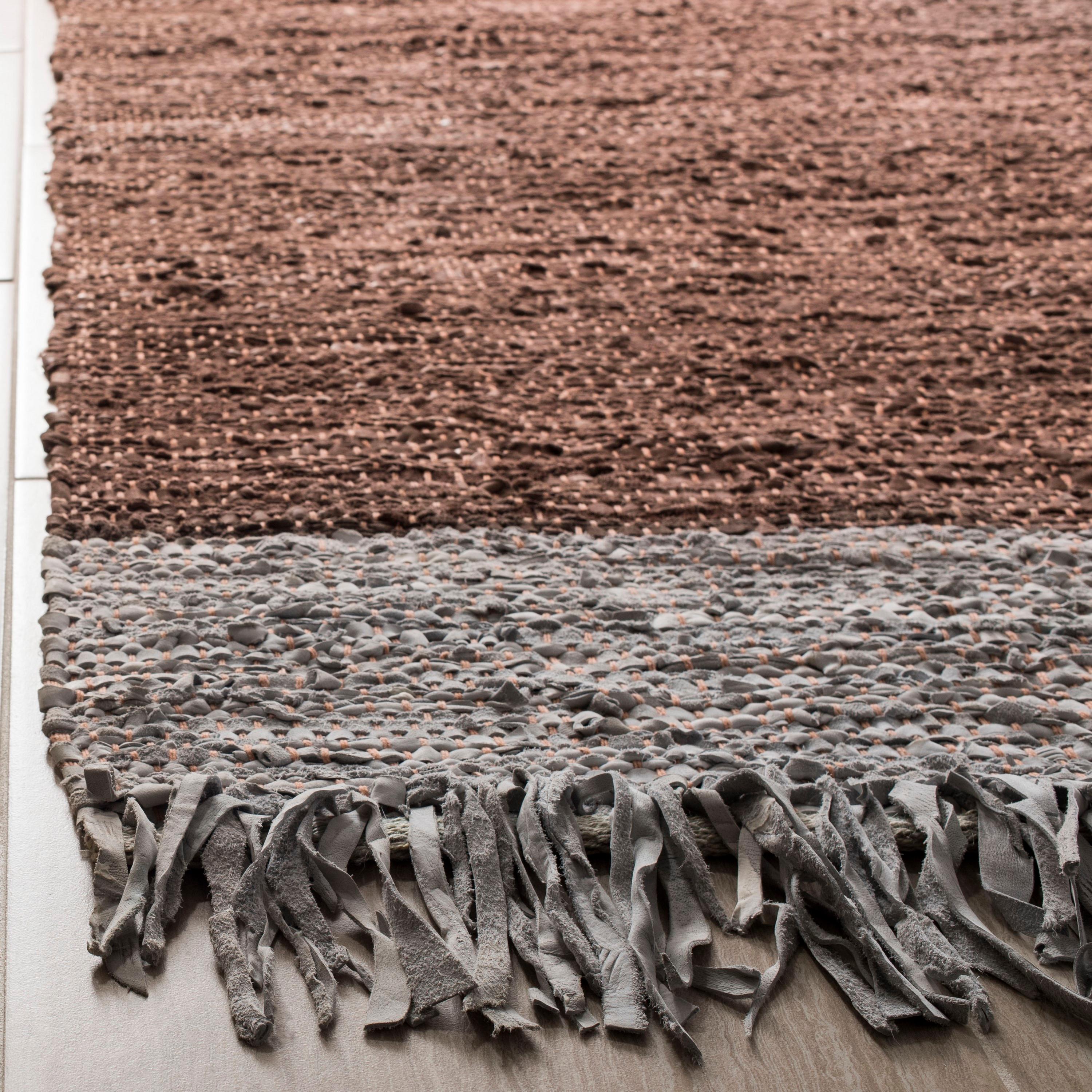Vintage Leather VTL310 Hand Woven Indoor Accent Rug - Light Grey/Brown - 3'x5' - Safavieh