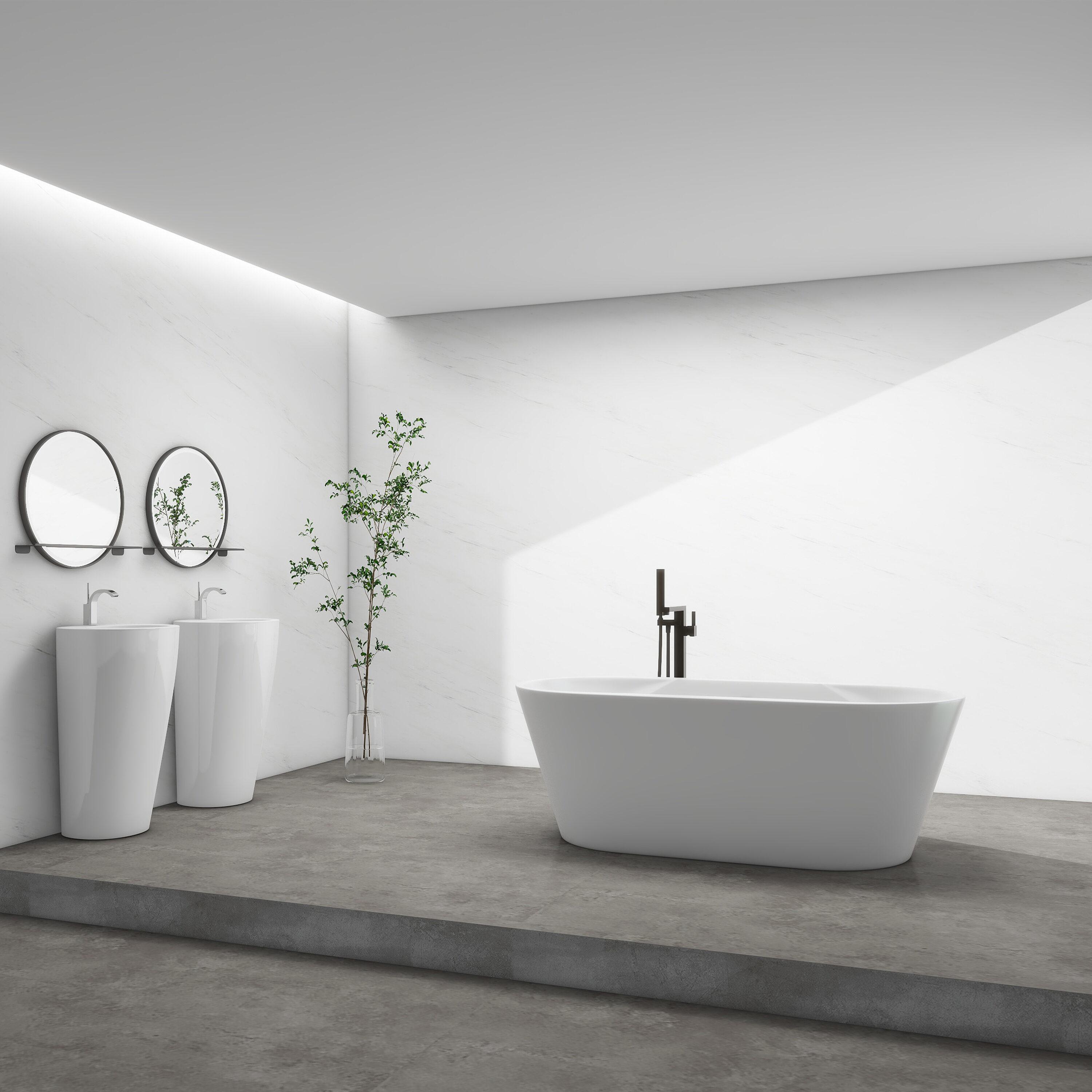 Vanity Art 67" x 32" Acrylic Freestanding Bathtub Contemporary Soaking Tub with Overflow and Pop-Up Drain, VA6804