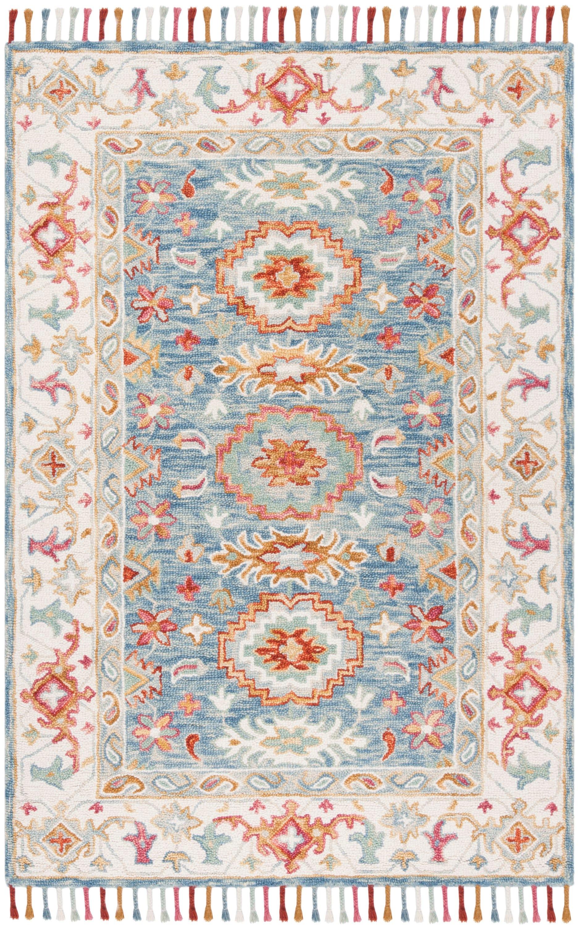Aspen APN117 Hand Tufted Indoor Area Rug - Blue/Ivory - 4'x6' - Safavieh
