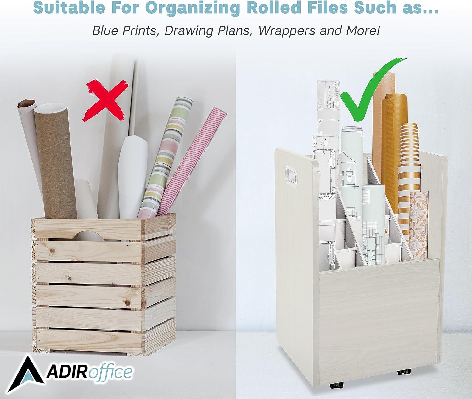 20-Slot Mobile Rolling Wood Blueprint Roll File Large Document Organizer
