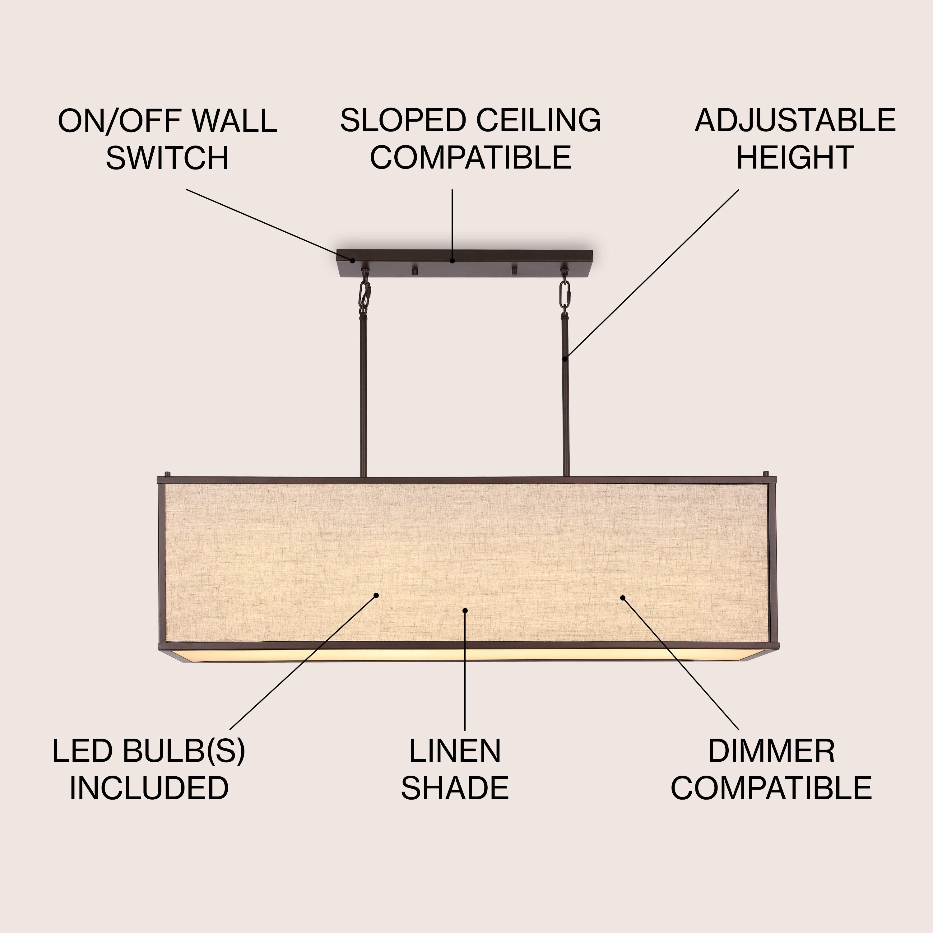 JONATHAN Y JYL1312A Cole 42" 4-Light Rectangular Linen Iron Linear LED Pendant, Farmhouse, Industrial, Coastal, Contemporary, Modern, Minimalist for Bedroom, Living Room, Office, Oil Rubbed Bronze