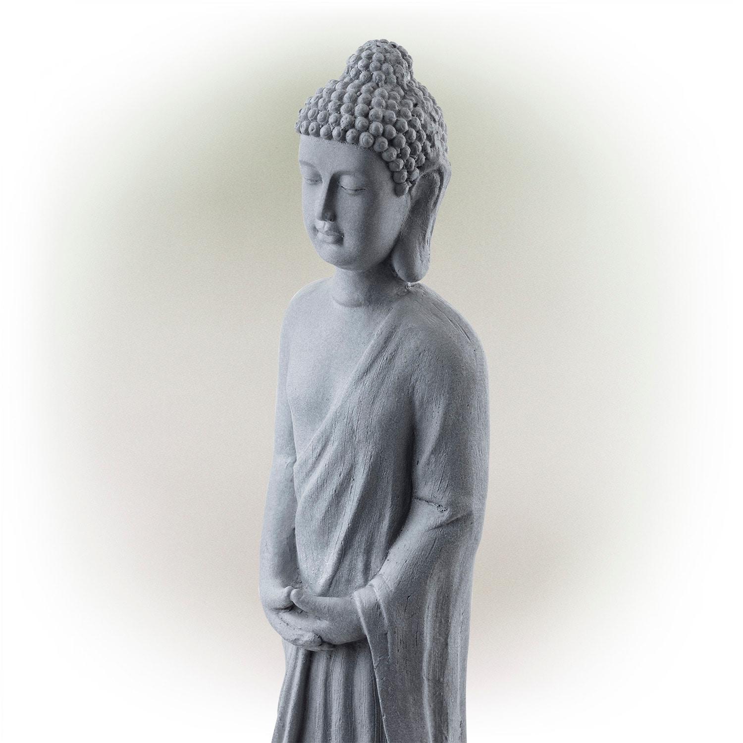 32" Magnesium Oxide Standing Buddha Statue Gray - Alpine Corporation: Outdoor Decor, Garden Accent