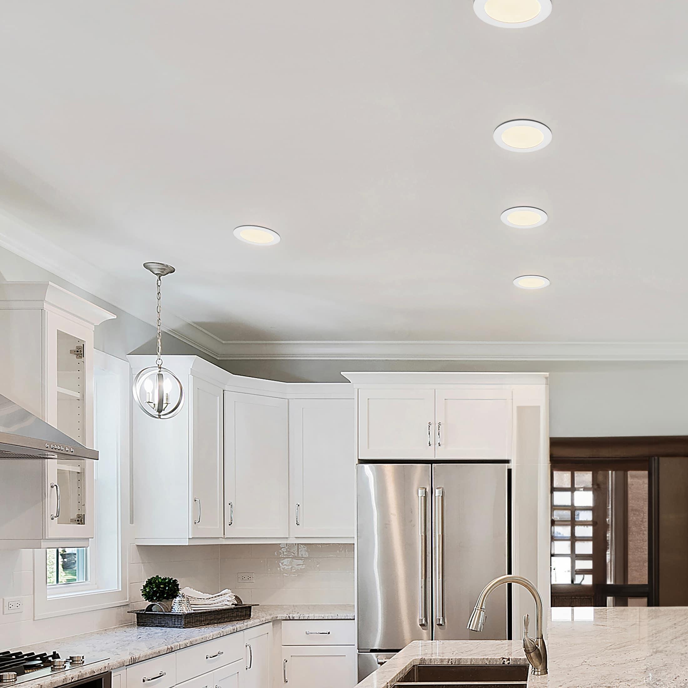 Maxxima 8 in. 5CCT Round Recessed LED Downlight, 1600 Lumens Slim Round Flat Panel Color Selectable 2700K-5000K (2700K/3000K/3500K/4000K/5000K), Dimmable, Canless IC Rated, White Trim, J-Box Included