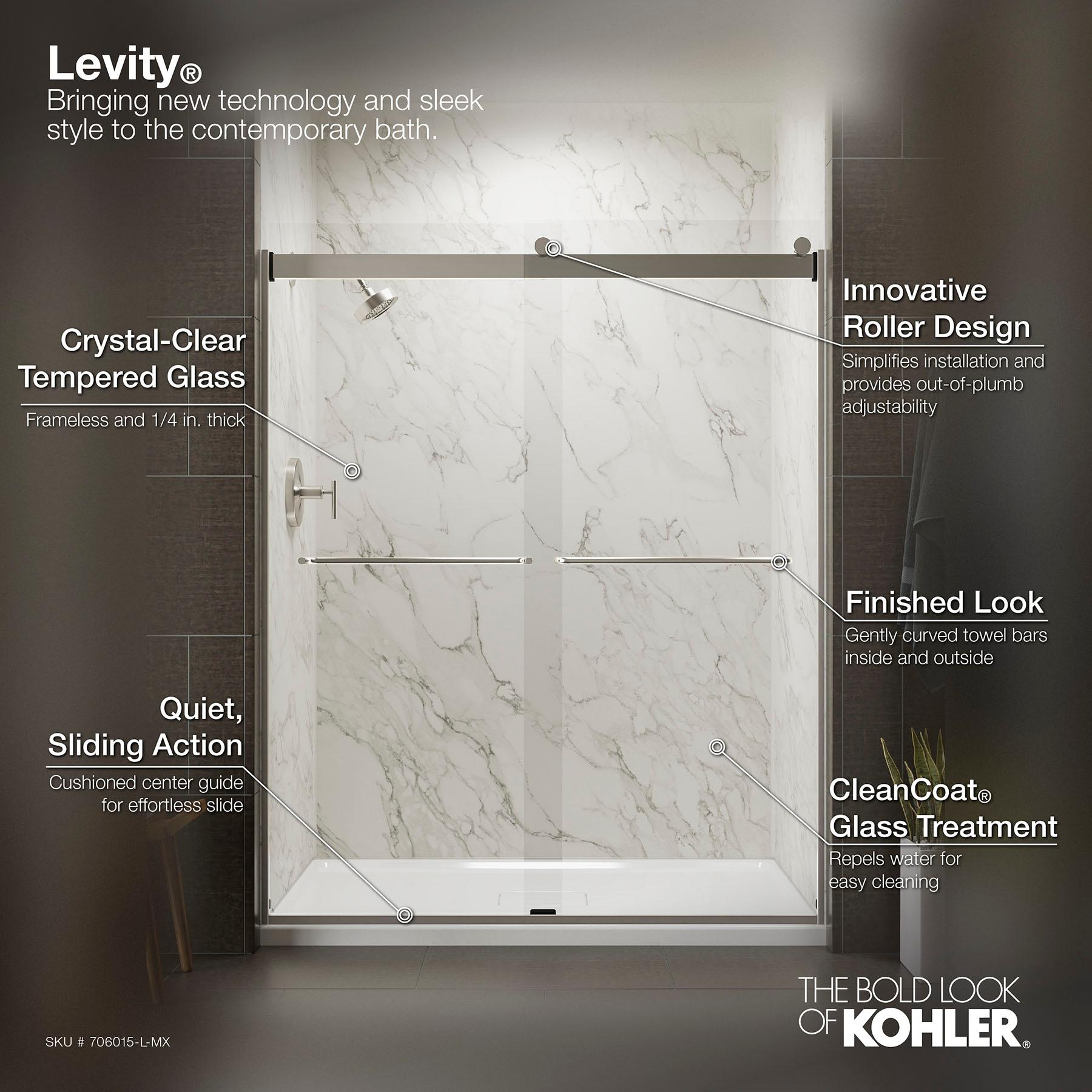 Levity 59.63" x 74" Bypass Shower Door with CleanCoat® Technology