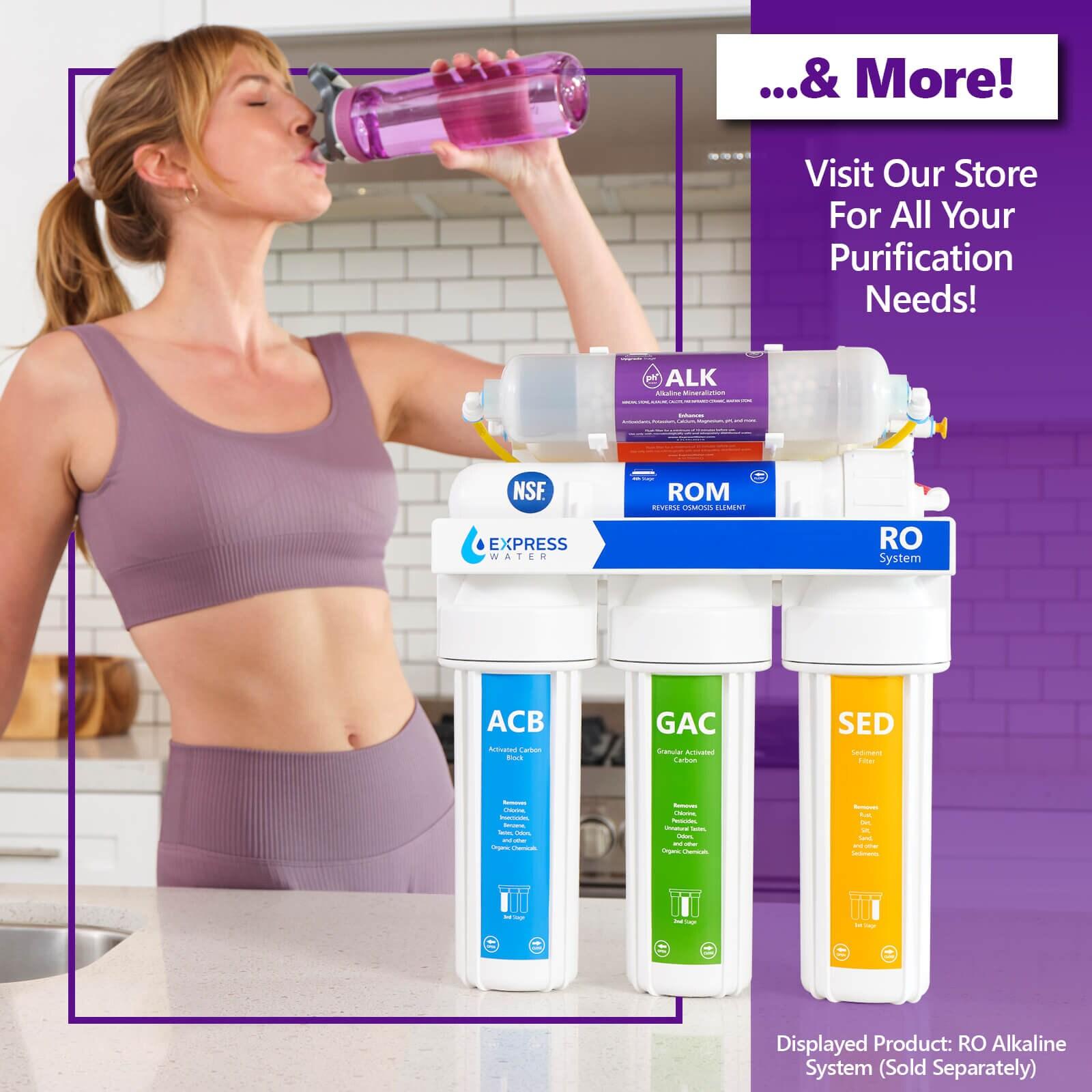 Express Water Whole House Water Filter, 3 Stage Water Filtration, Sediment, Polyphosphate Anti-Scale, Carbon Filters Includes Pressure Gauges, Easy Release, and 1 Inch Connections, 23.5" x 8.5" x 30"