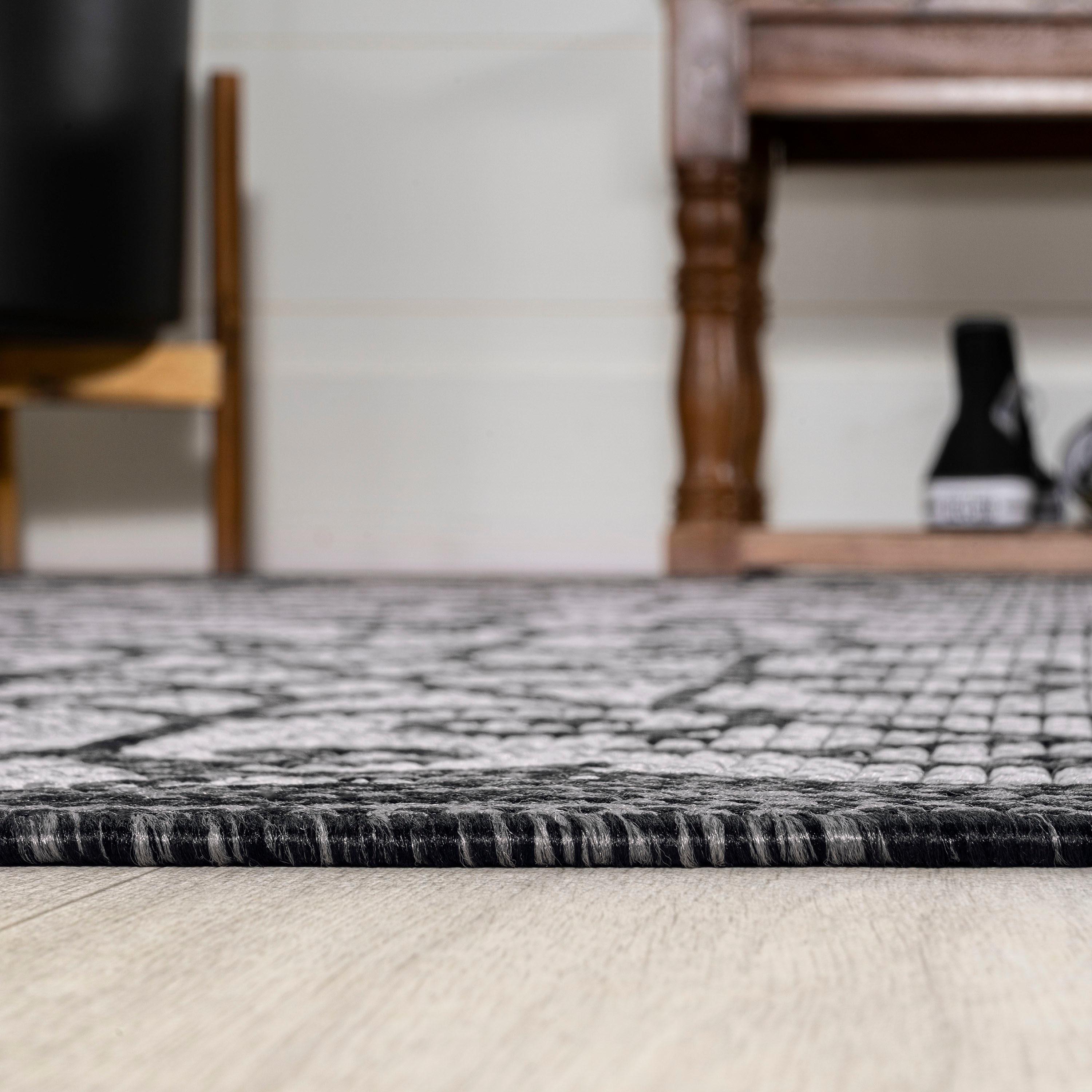 8' x 10' Madrid Vintage Filigree Textured Weave Indoor/Outdoor Area Rug, Light Gray/Black - JONATHAN Y