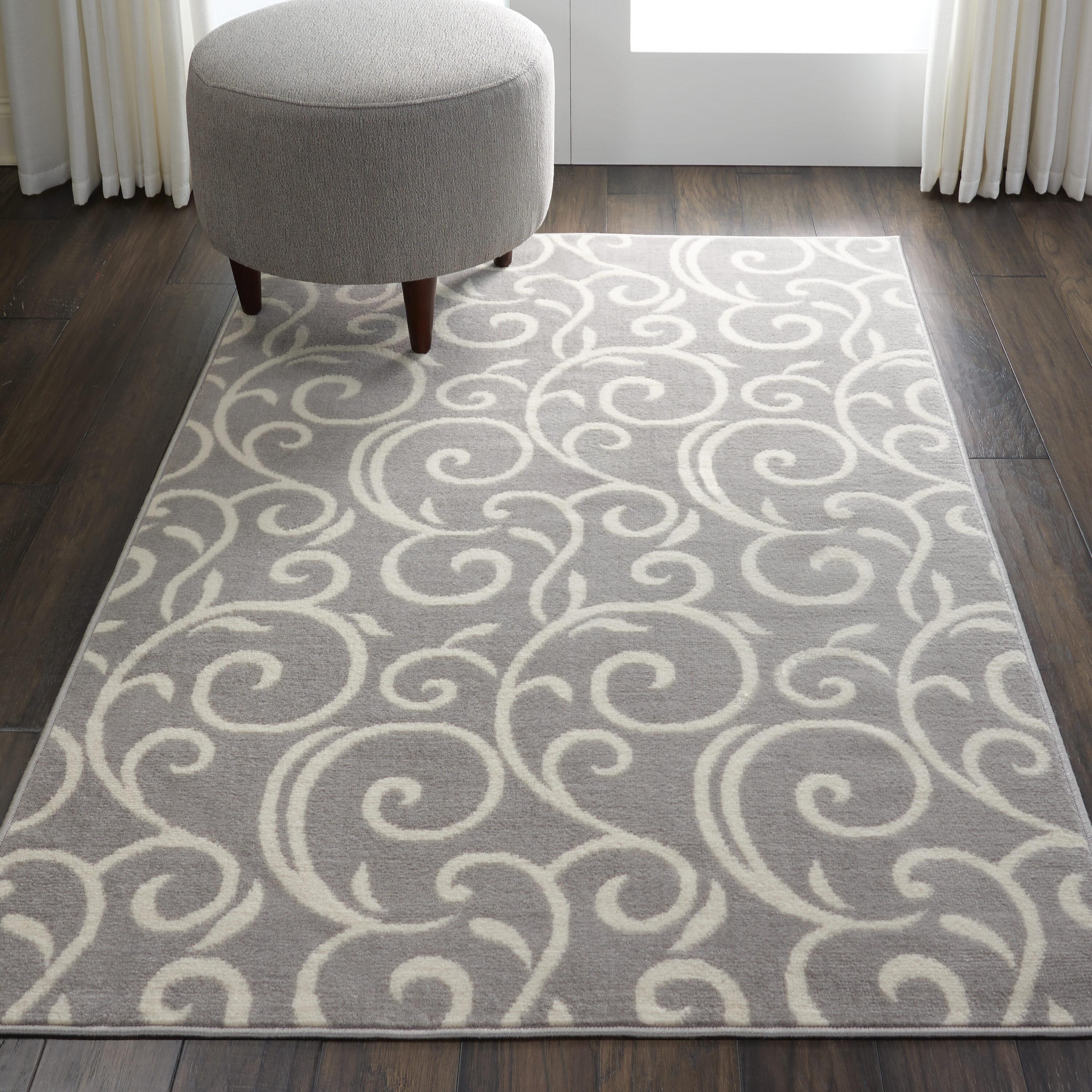 Nourison Grafix 3'9" x 5'9" (4' x 6') Grey Area Rug Bohemian Contemporary Botanical by Nourison