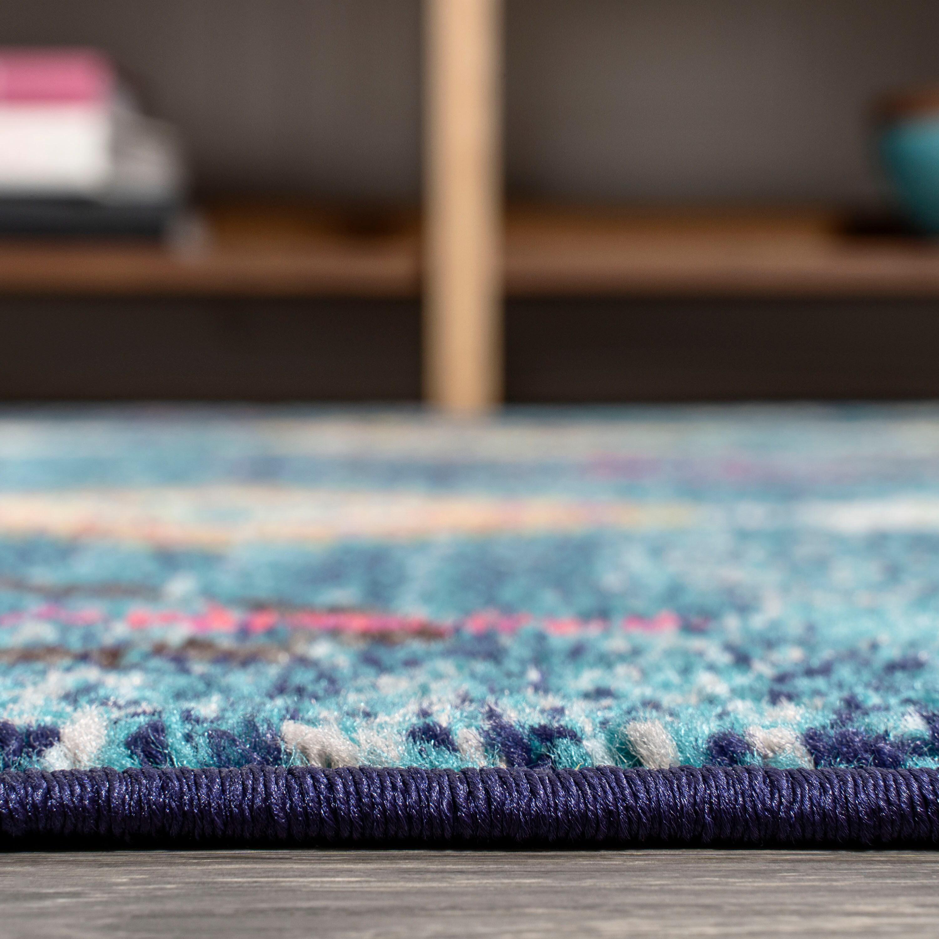 JONATHAN Y Love Geometric Dark Blue/Multi 2 ft. x 8 ft. Runner Rug