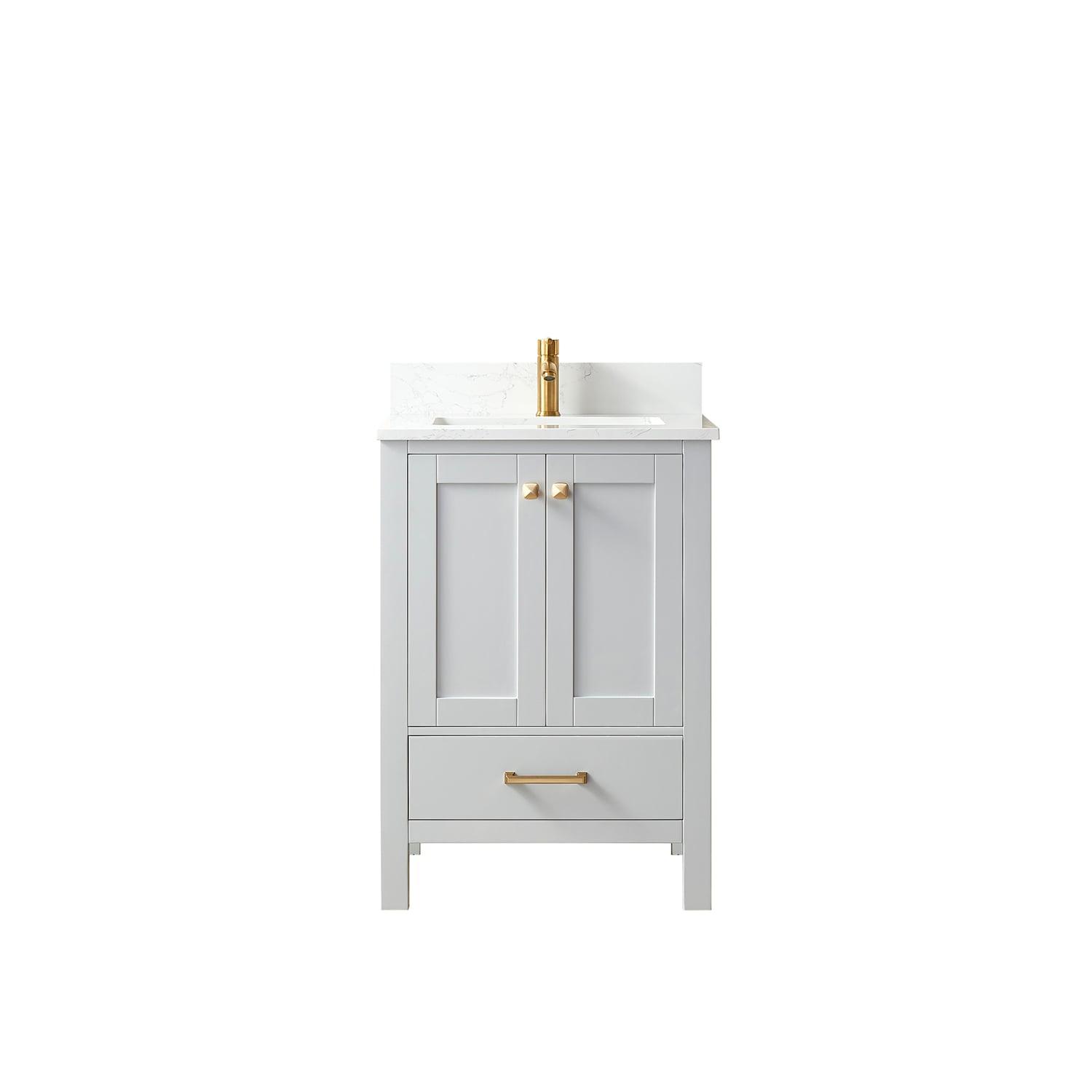Shannon 24" Single Sink Bathroom Vanity White Stone Top in Gray No Mirror