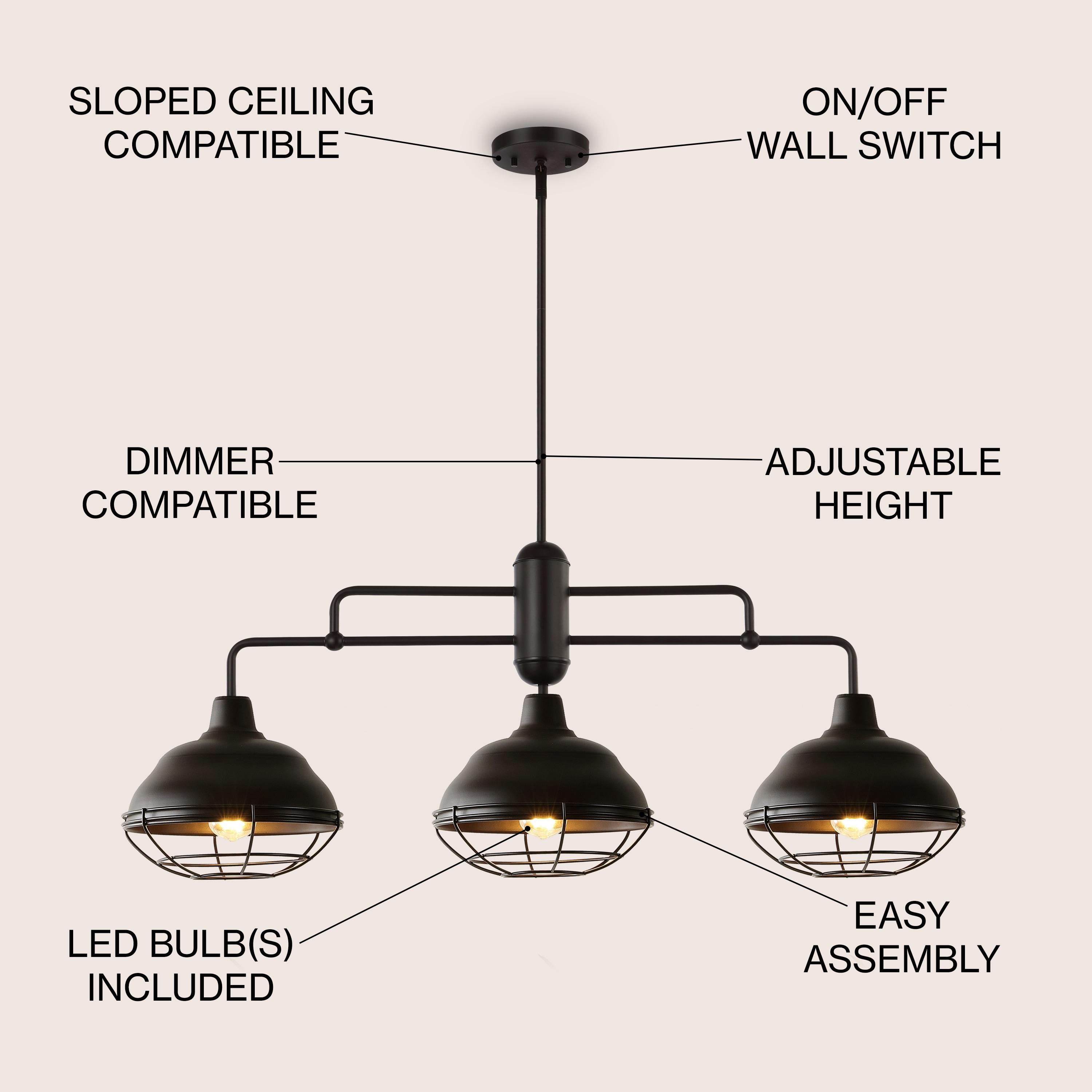 Levi 40.5" 3-Light Industrial Farmhouse Iron Linear LED Pendant, Oil Rubbed Bronze