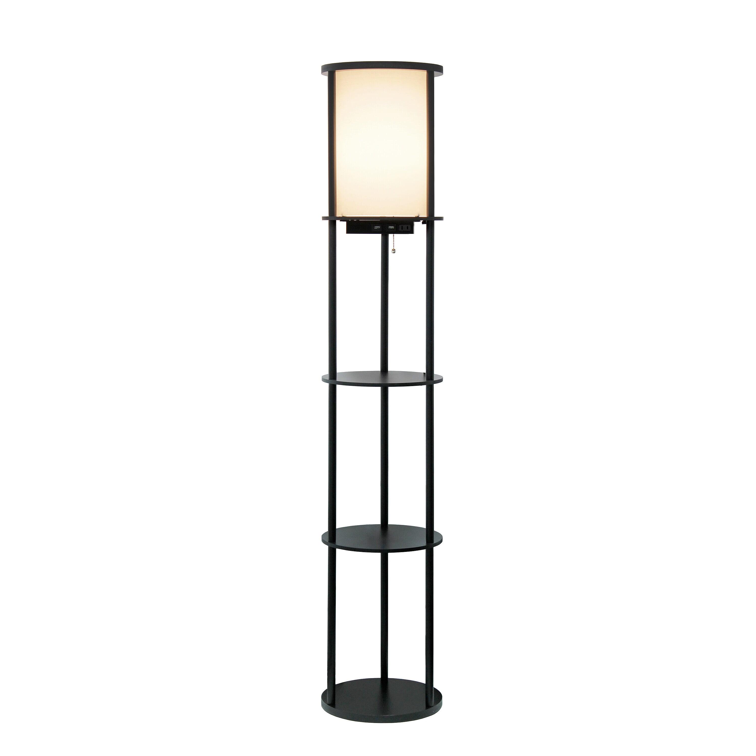 62.5" Round Modern Shelf Etagere Organizer Floor Lamp with Charging Station - Simple Designs