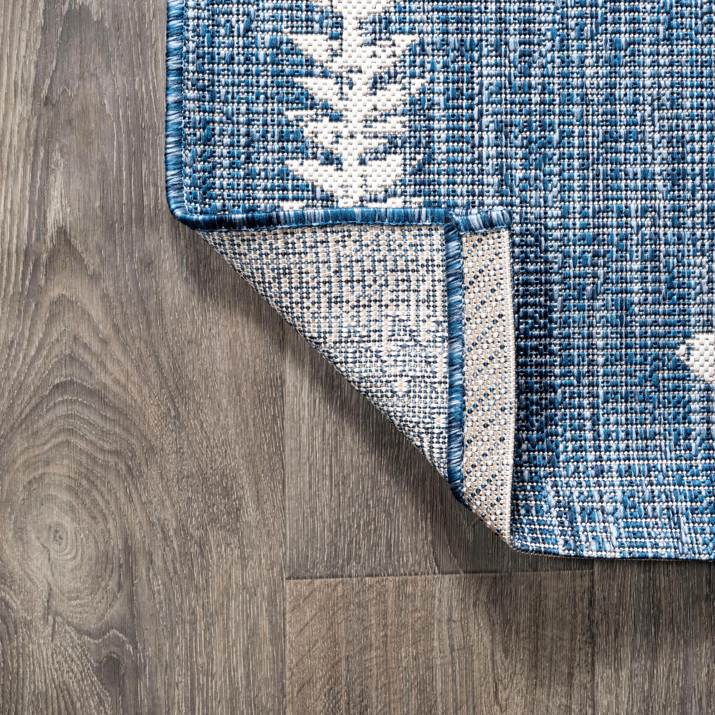 4'x6' Derya  Diamond Trellis Indoor/Outdoor Area Rug, Blue/Ivory - JONATHAN Y