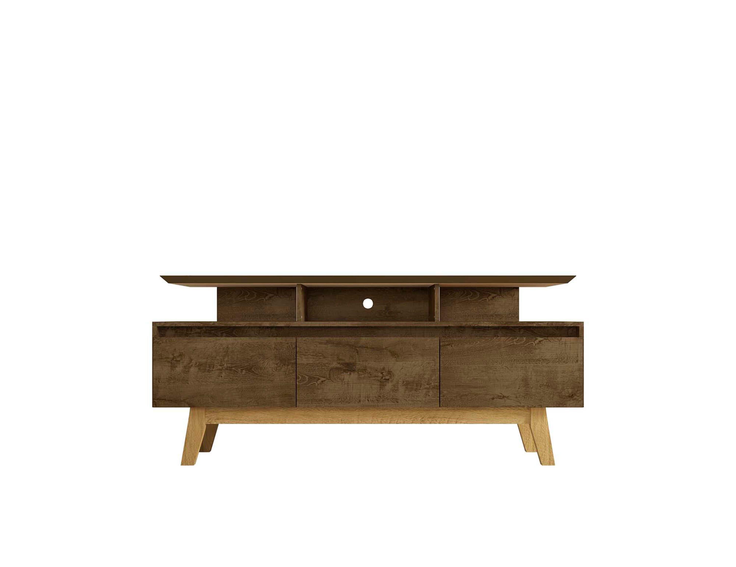 Yonkers TV Stand for TVs up to 60" Rustic Brown - Manhattan Comfort: Mid-Century Storage, Cable Management