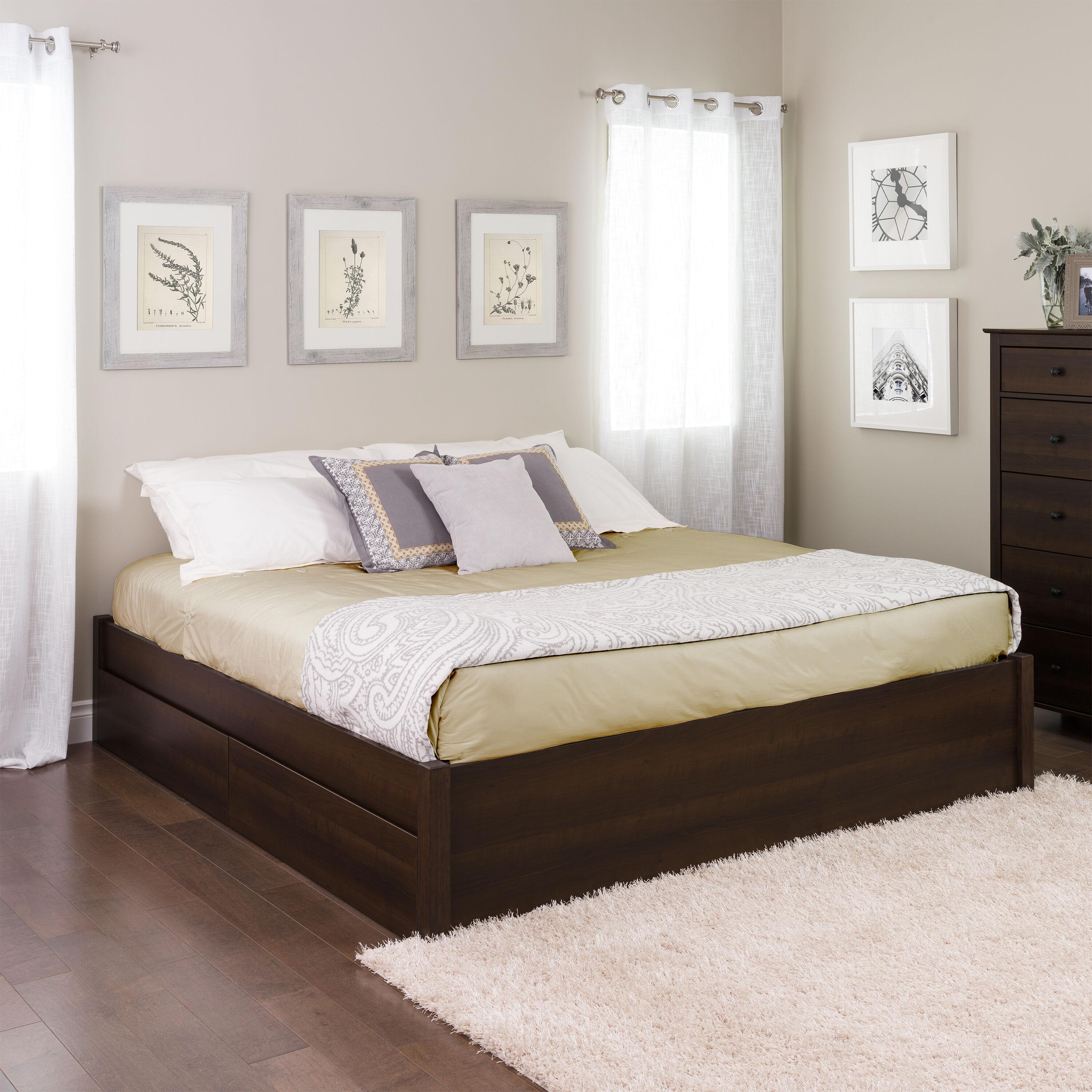 King Select 4-Post Platform Bed with 4 Drawers Espresso Brown - Prepac: Particle Board & MDF Construction, No Box Spring Needed