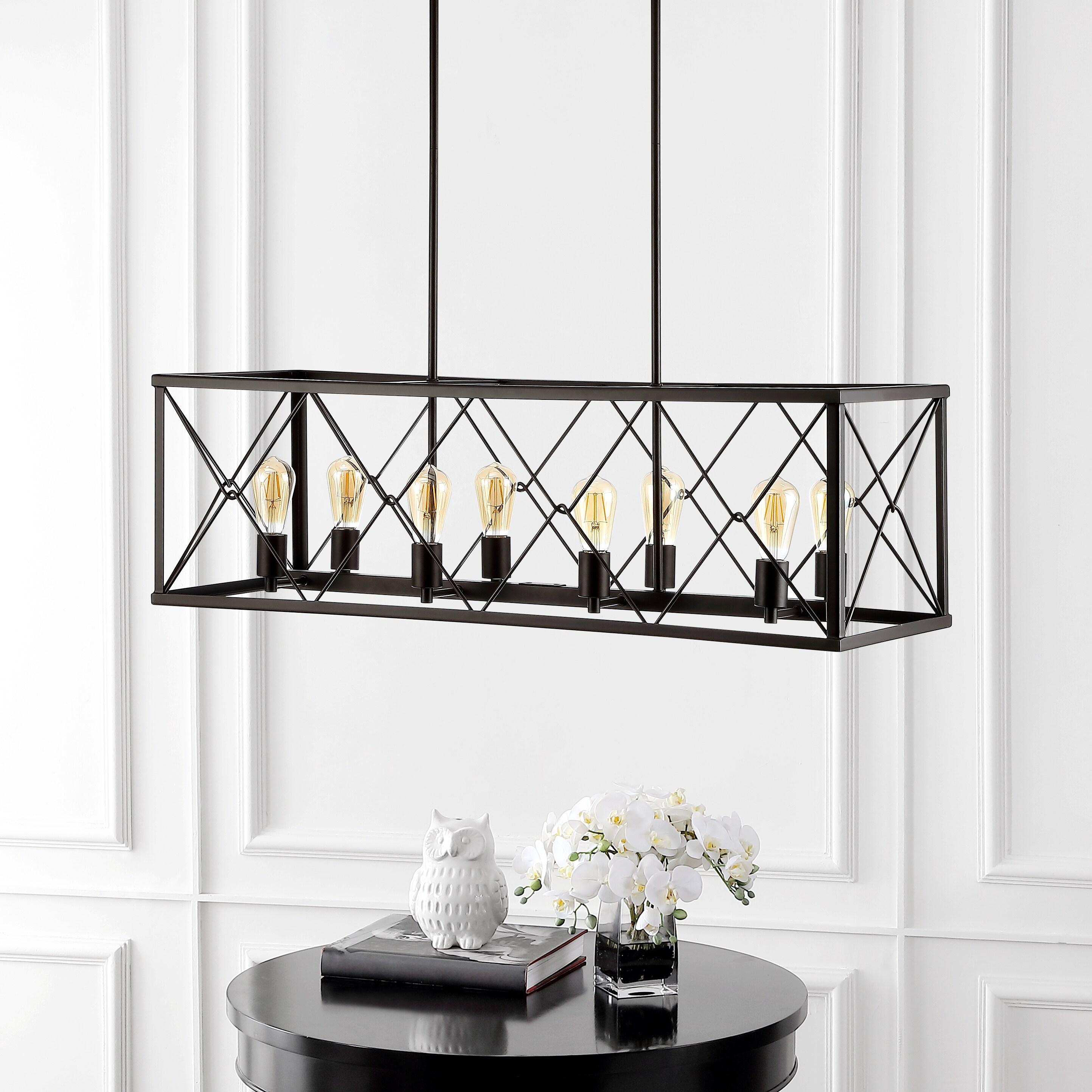 JONATHAN Y Galax 39" 8-Light Adjustable Iron Farmhouse Industrial LED Dimmable Pendant, Oil Rubbed Bronze