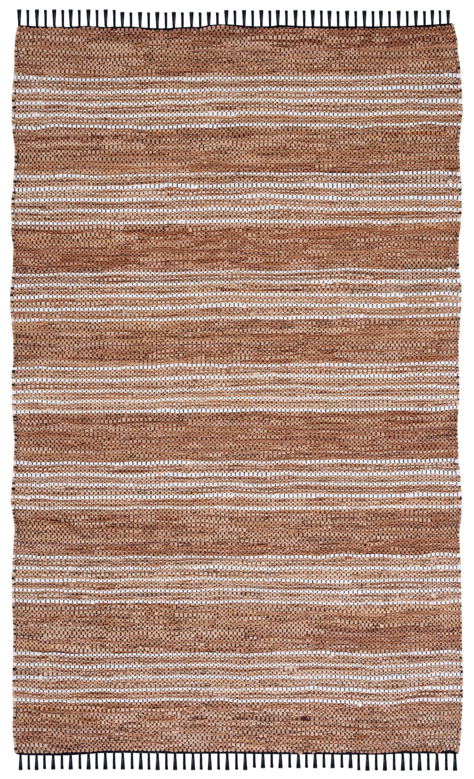 Preston Striped Hand-Woven Cotton/Leather/Jute Brown/Beige Area Rug