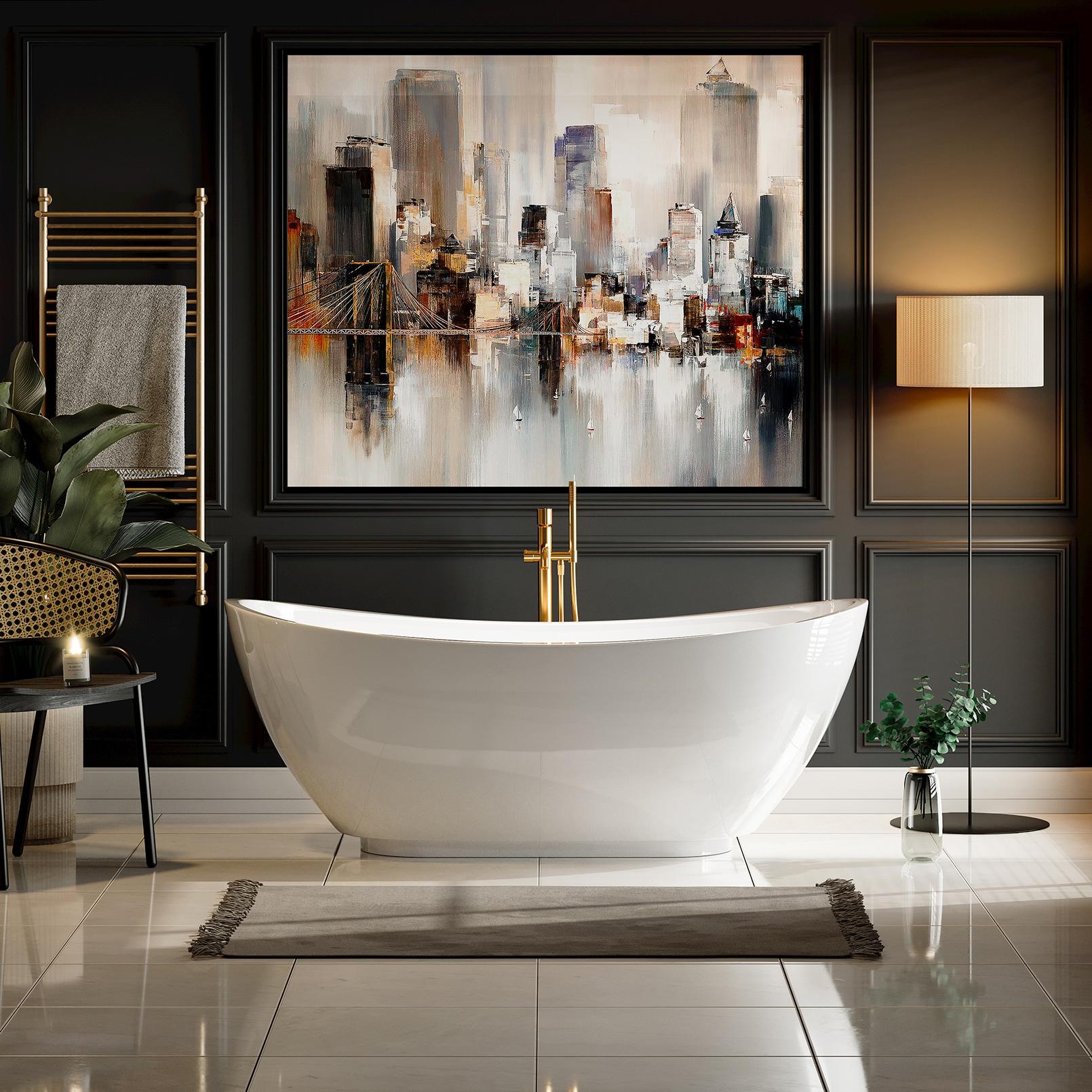 Empava 69" Freestanding Bathtub, Luxury Acrylic Soaking Tub, Modern Stand-Alone Design, Glossy White , cUPC Certified
