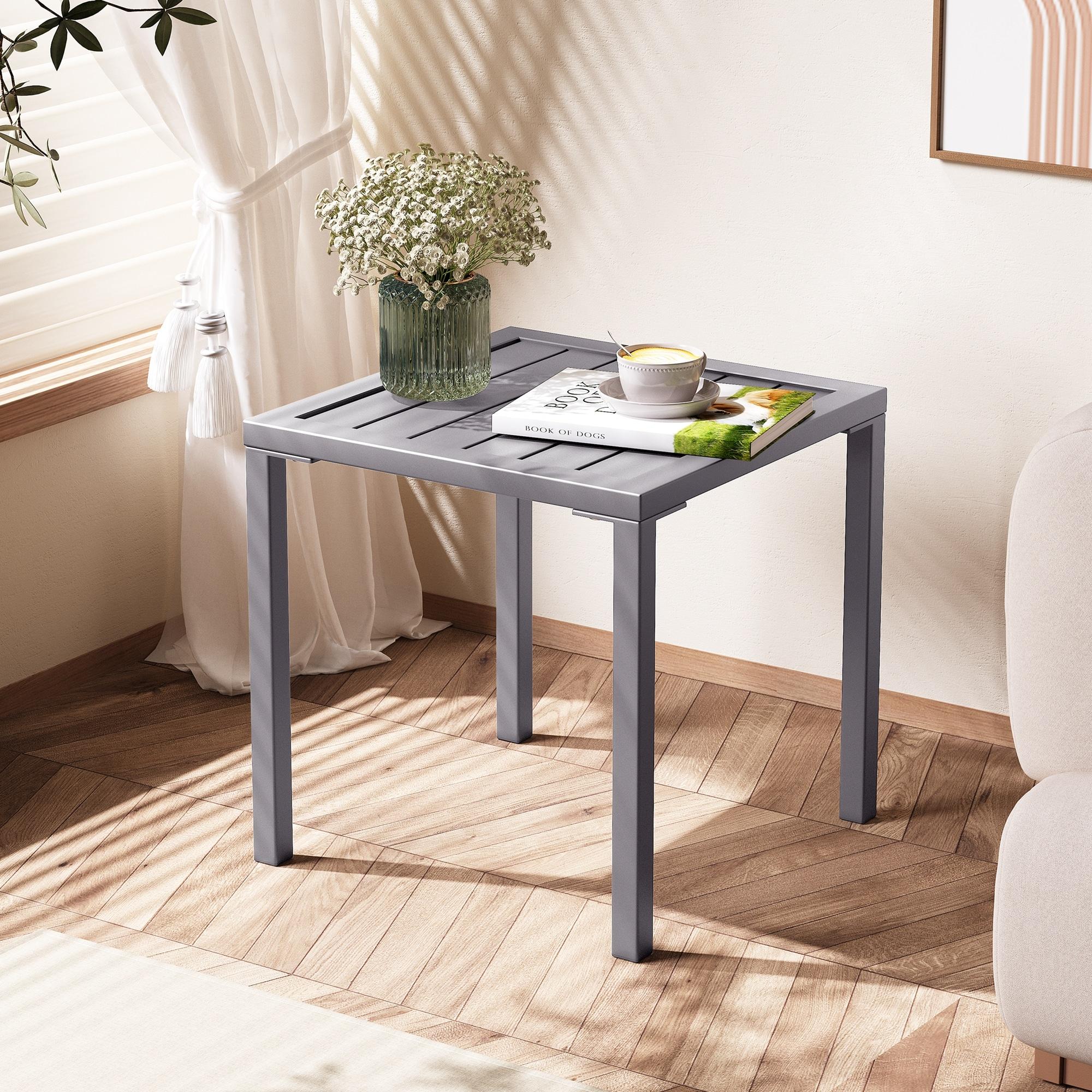 Crestlive Products Outdoor Aluminum End Table Square Patio Side Table - 15.7" L x 15.7" W x 15.9" H 1-Piece, Light Gray