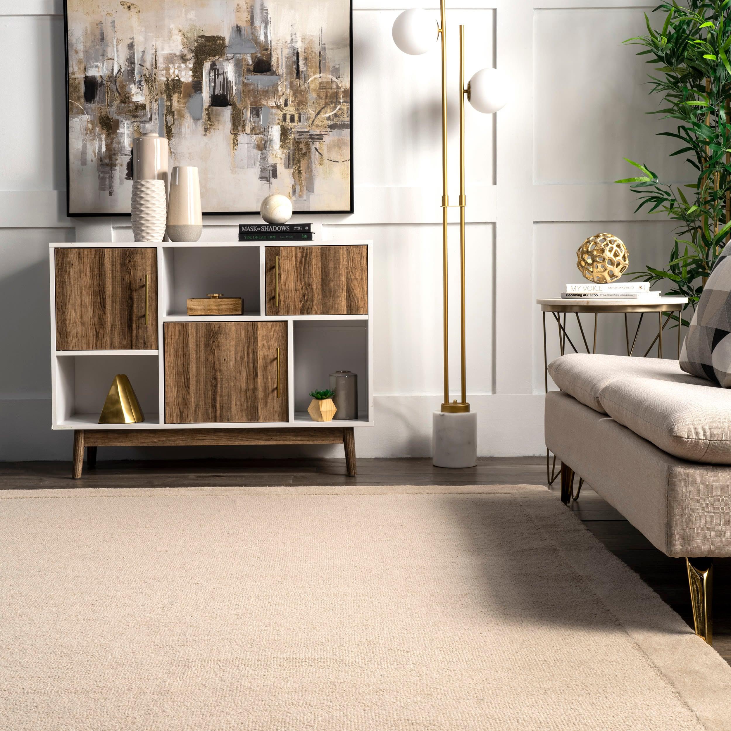 4'x6' Marianne Handmade Wool Border Area Rug Beige - nuLOOM: Solid Tufted Indoor Low Pile Rectangle Rug