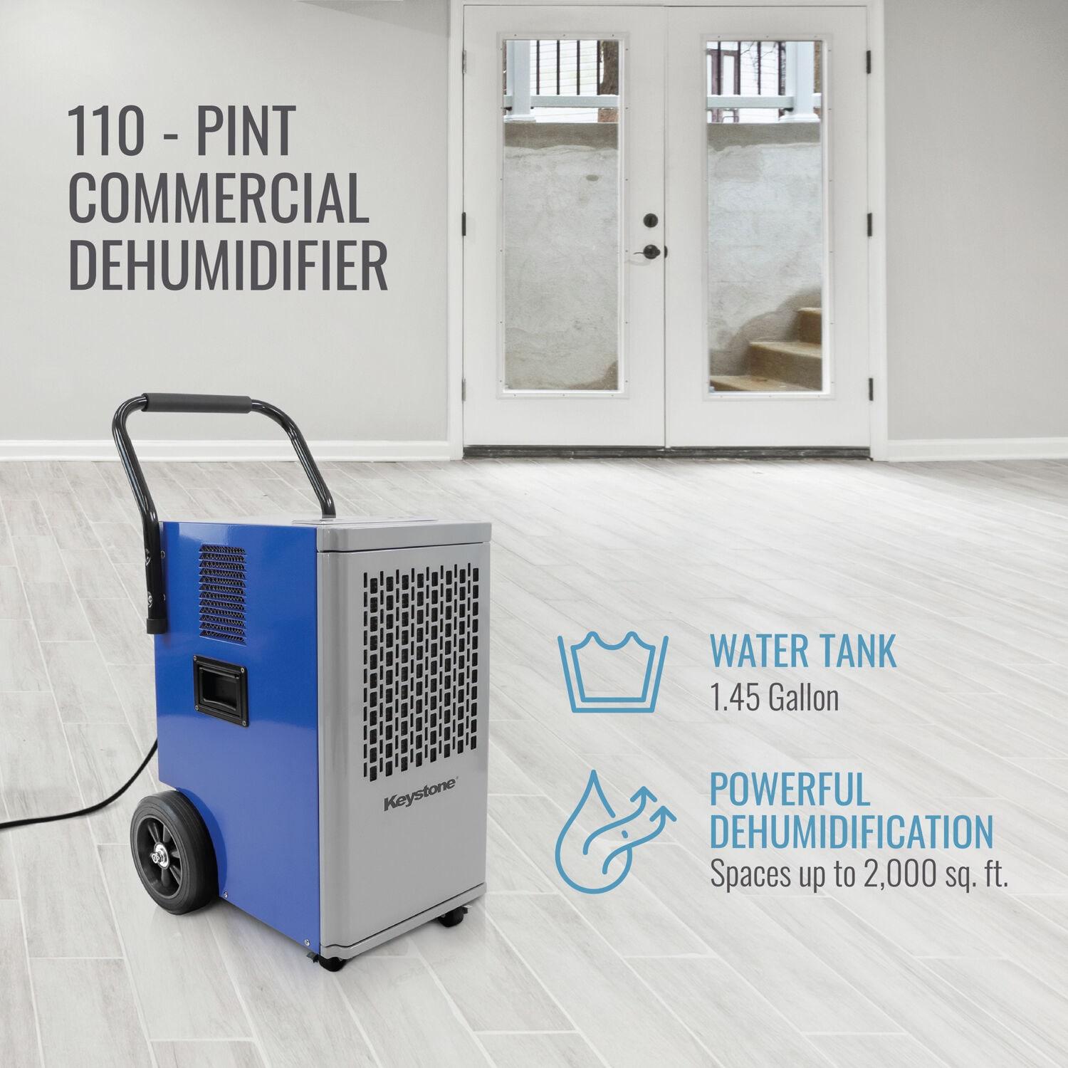 Keystone 110 Pints Commercial Dehumidifier for Rooms up to 2000 Sq. Ft.