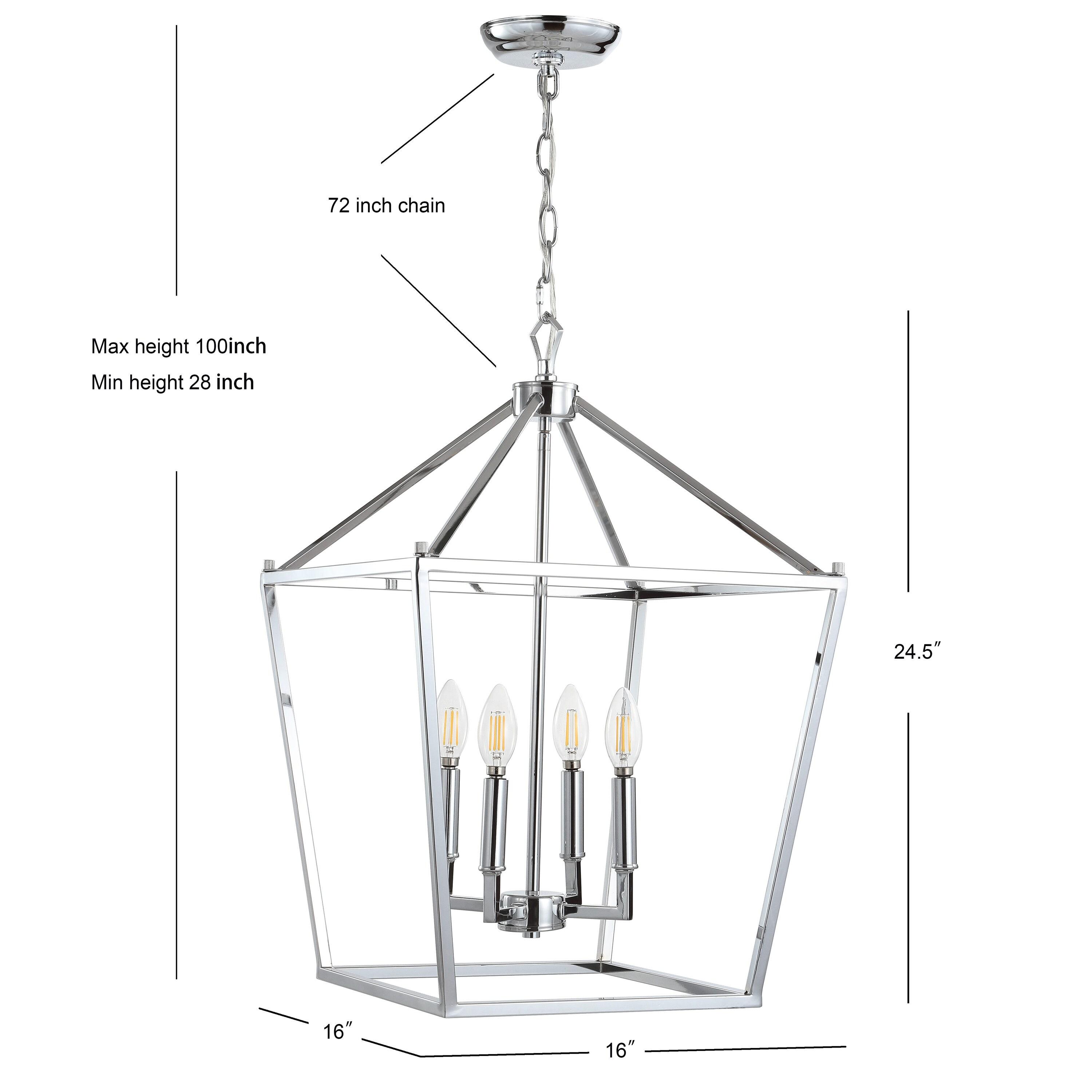 Pagoda 16" 4-Bulb Lantern Metal LED Pendant, Chrome