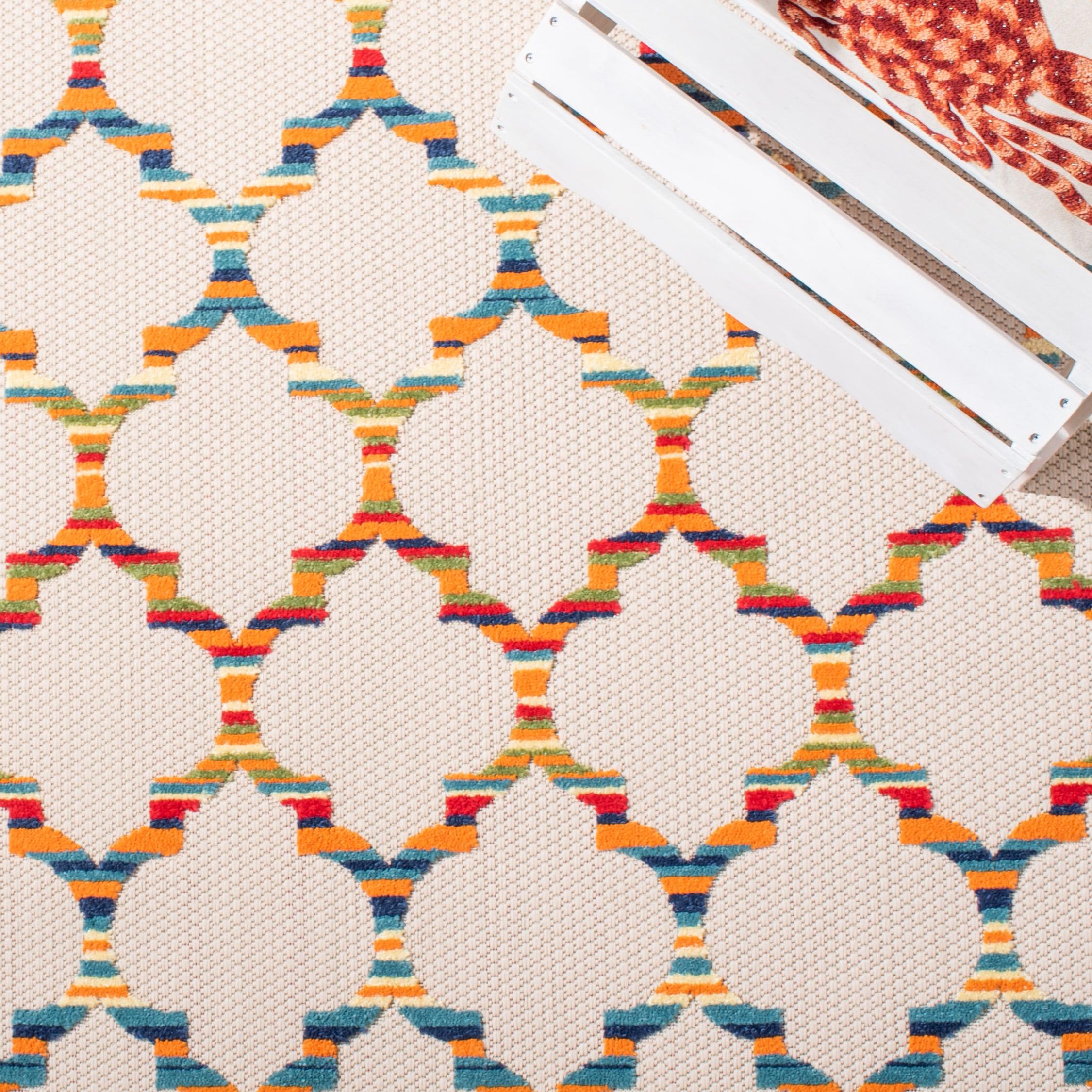 Cabana CBN333 Power Loomed UV Resistant Indoor/Outdoor Area Rug - Ivory/Orange - 4'5"x6'5" - Safavieh
