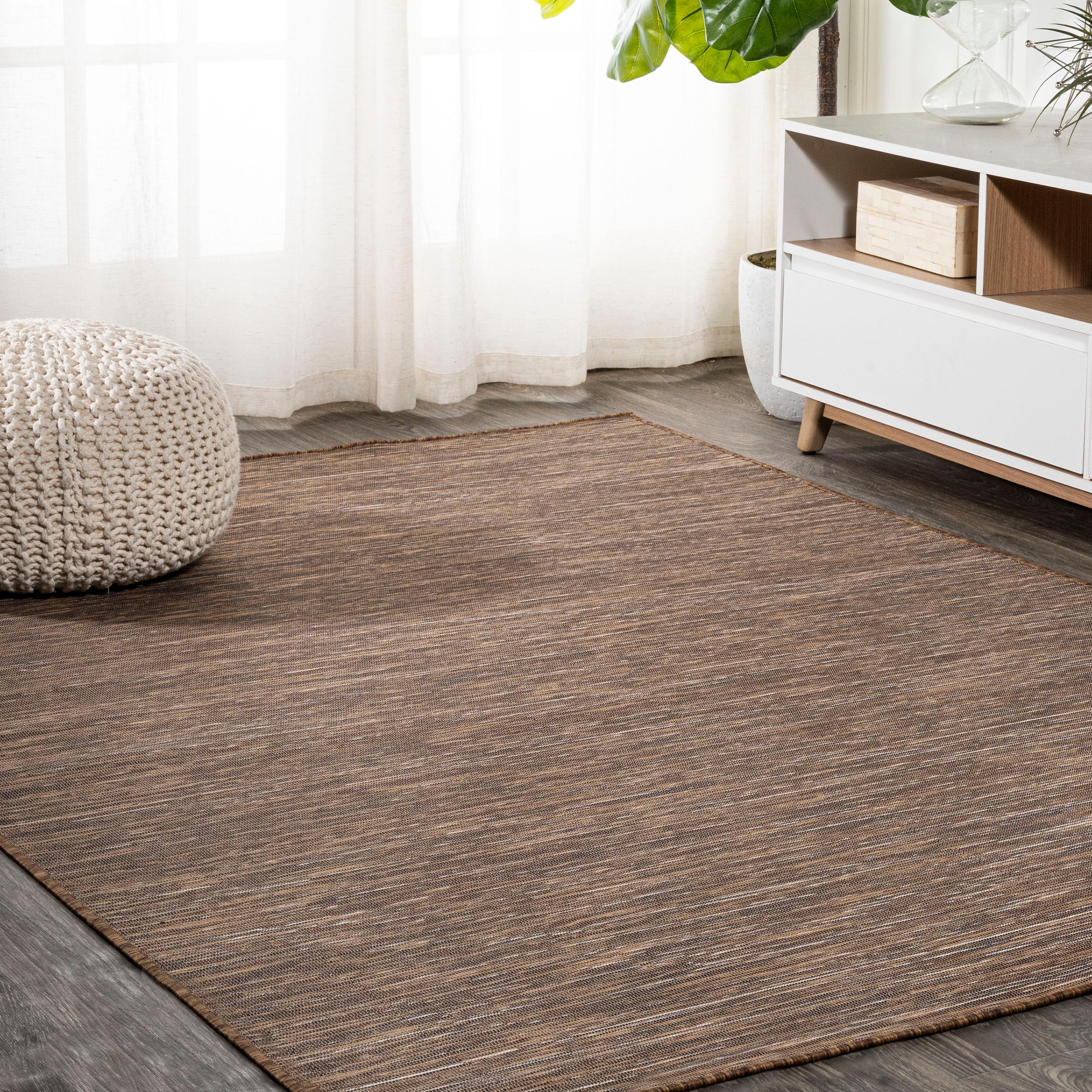 8'x10' Ethan Modern Flatweave Solid  Area Rug, Brown - JONATHAN Y