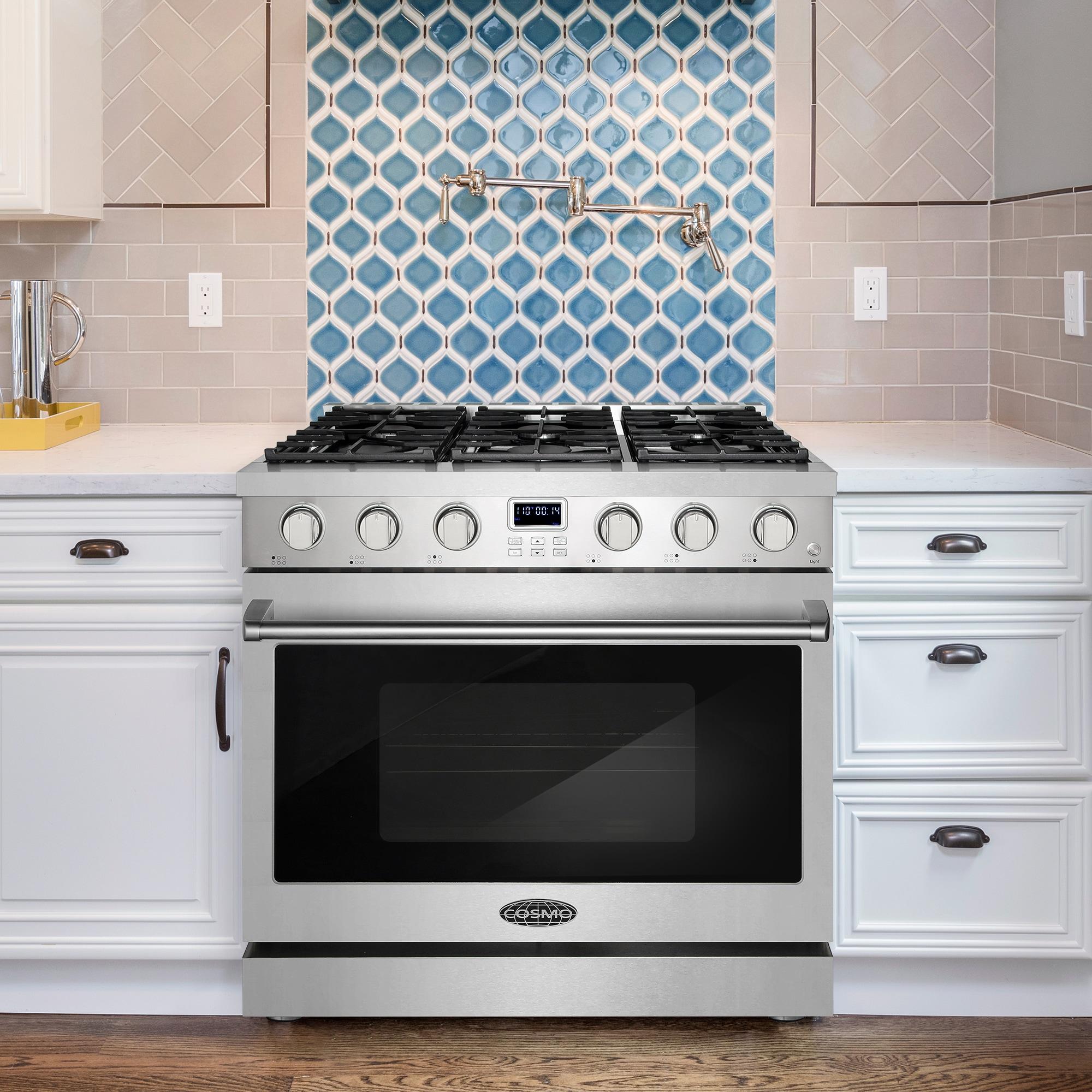 Cosmo 36 in. Lumin Collection 6.0 cu. ft. Gas Range with 6 Sealed Gas Burners and Convection Oven in Stainless Steel