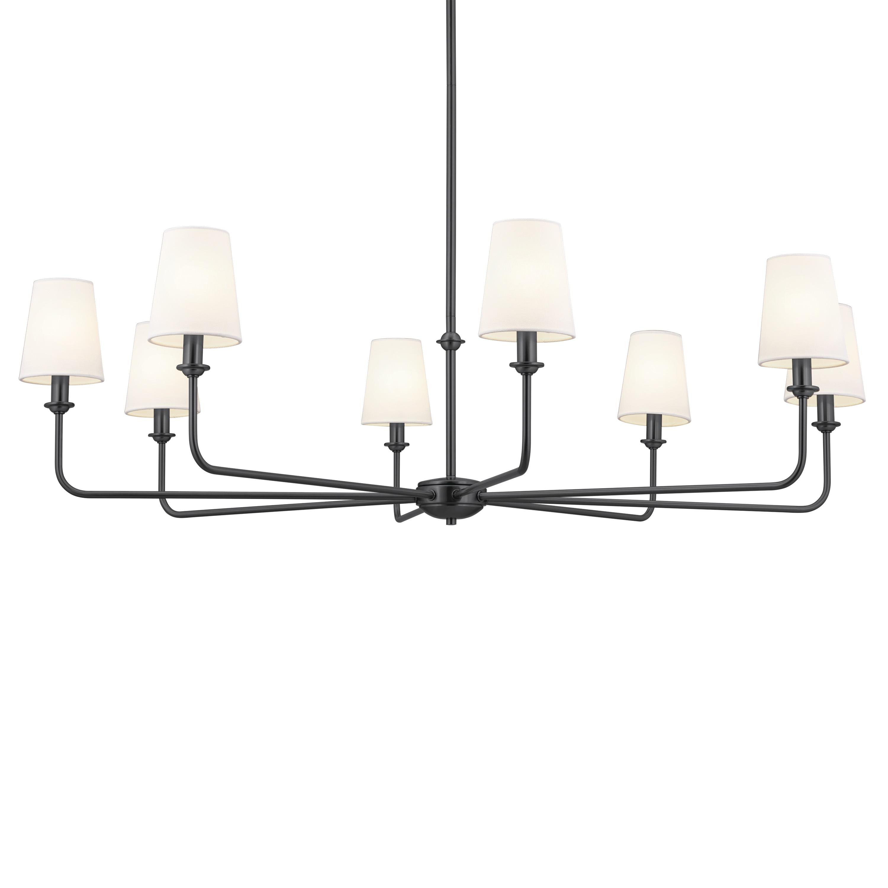 Classic 8 Light Chandelier with White Linen Shades