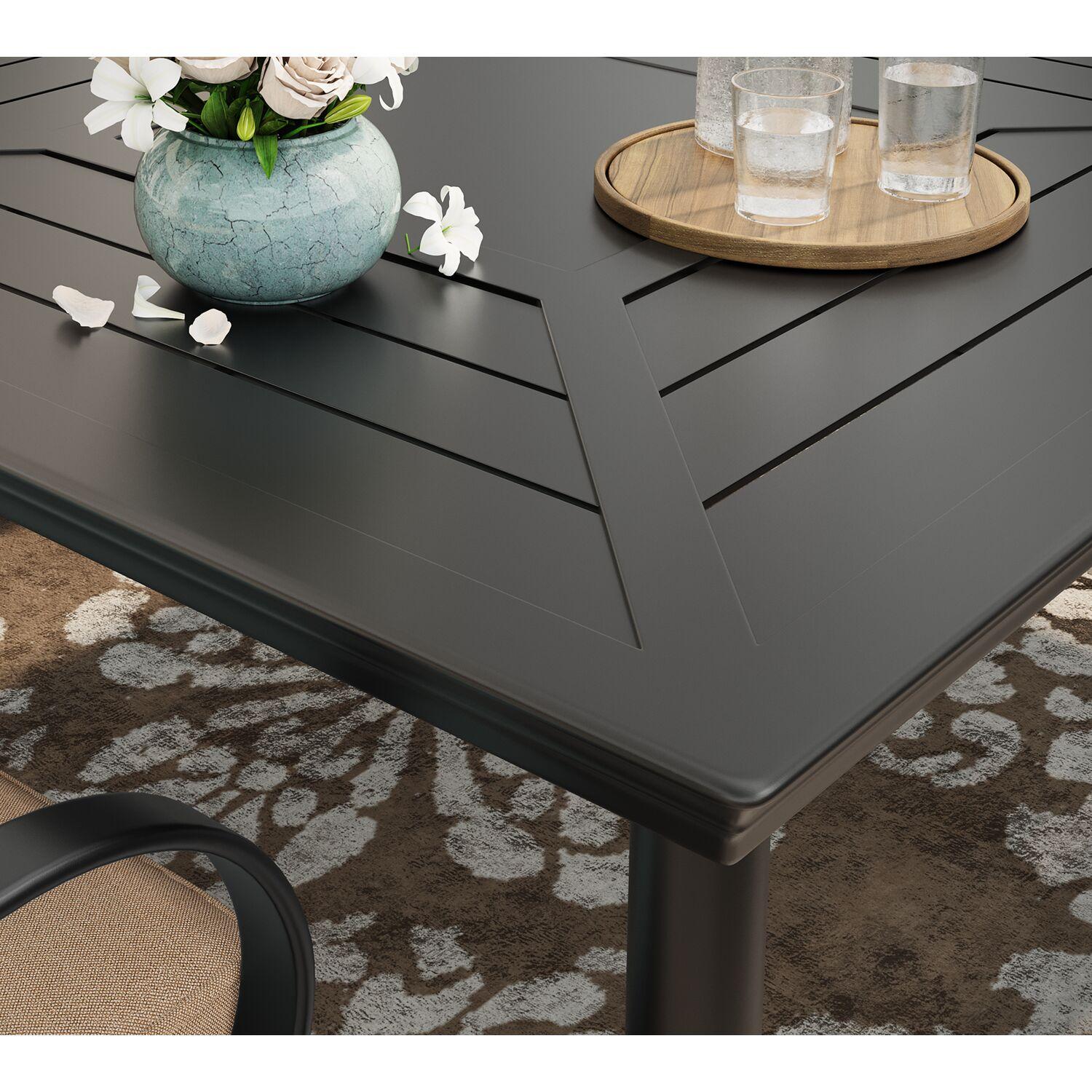 Hanover Montclair 9-Piece All-Weather Outdoor Patio Dining Set, 8 Swivel Rocker Chairs with Comfortable Seat and Lumbar Cushions, 84"x42" Stamped Rectangle Table, MCLRDN9PCSW8-TAN