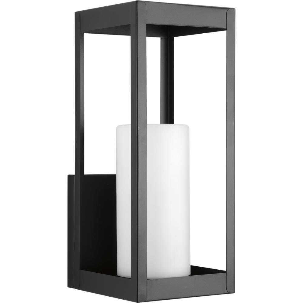 Progress Lighting Patewood 1-Light Outdoor Wall Lantern, Black Steel, Pillar Candle Style Shade