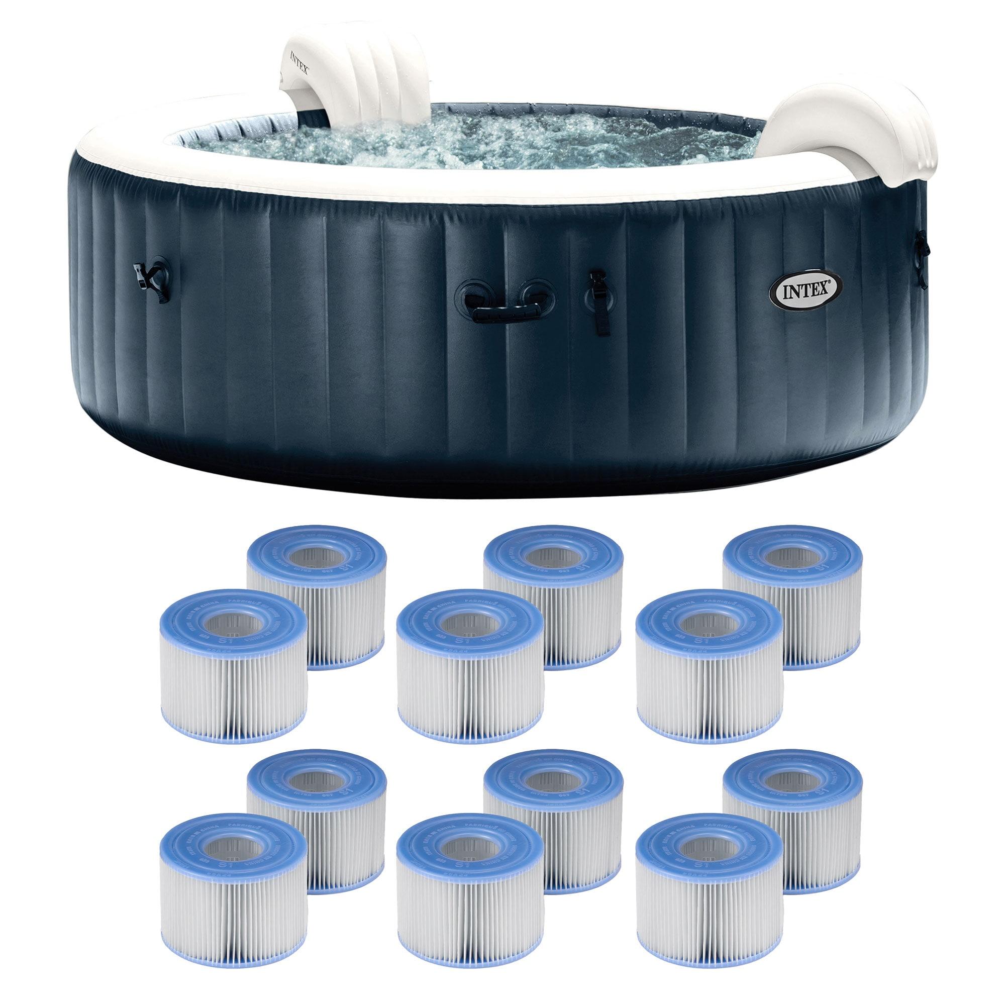 Intex 28431EP PureSpa Plus Portable Inflatable Hot Tub Bubble Jet Spa, 85 x 28", with Cup Holder and Tray Hot Tub Accessory, Tan (4 Pack)