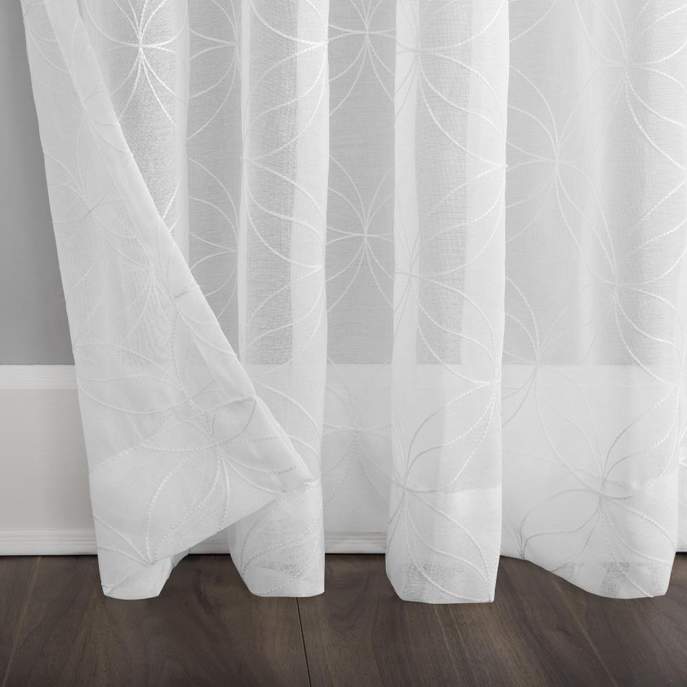63"x50" Tamaryn Embroidered Trellis Sheer Rod Pocket Curtain Panel White - No. 918: Modern Polyester Curtains