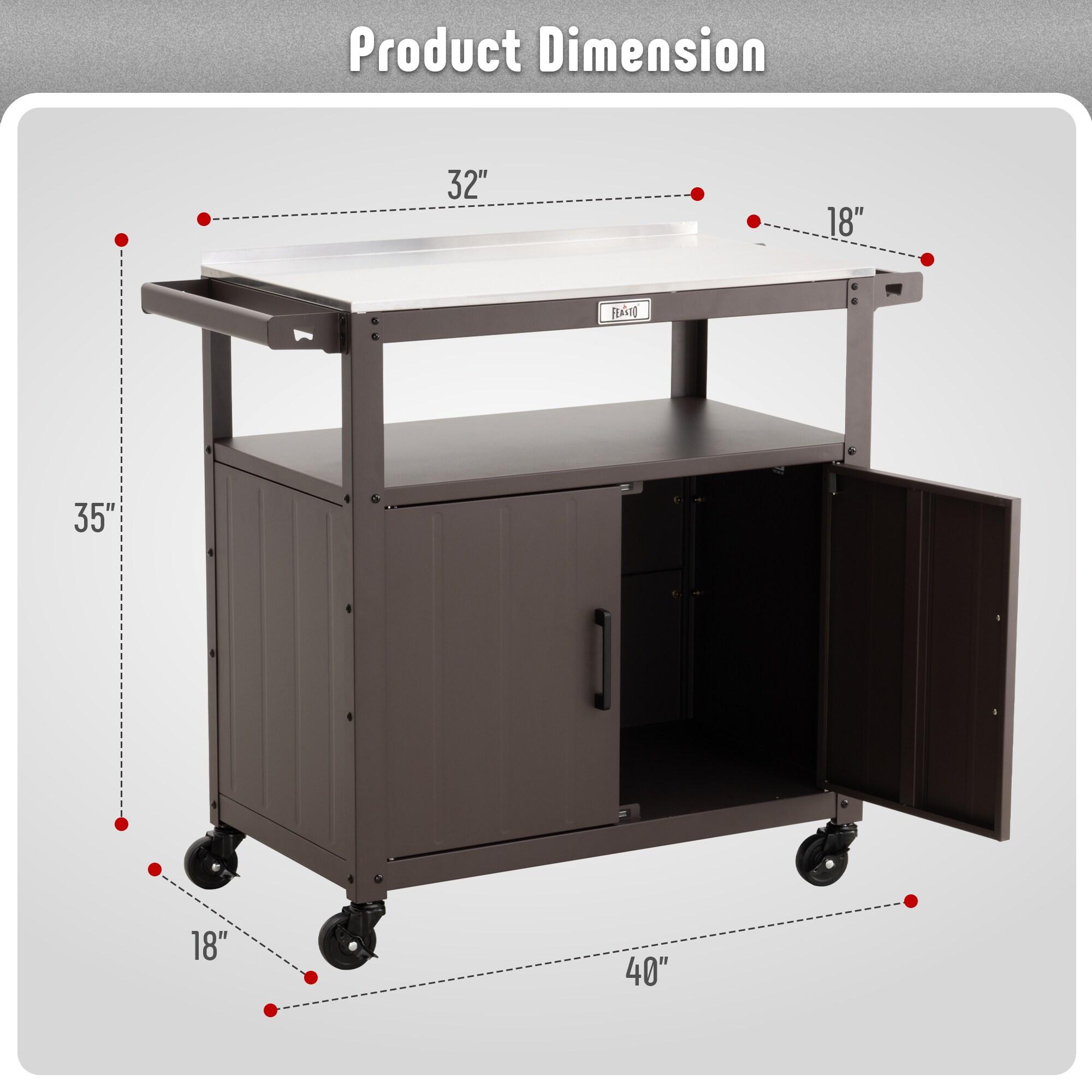 Feasto Feasto Outdoor Grill Cart with Stainless Steel Tabletop and Storage Cabinet, Movable Kitchen Island with Wheels for BBQ Food Prep