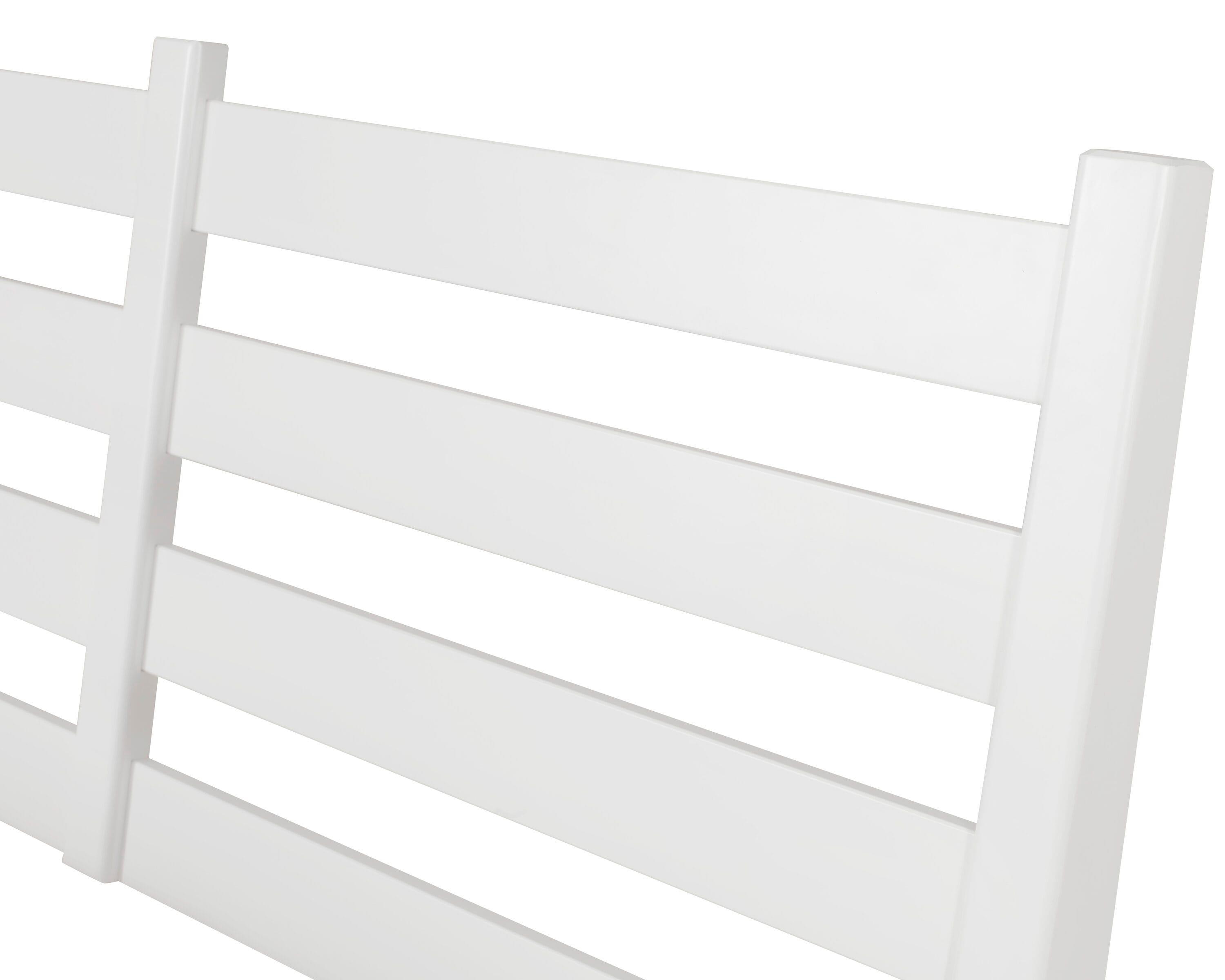 Camaflexi Mid Century Slat Bed Solid Wood Bed Frame with Headboard, King, White