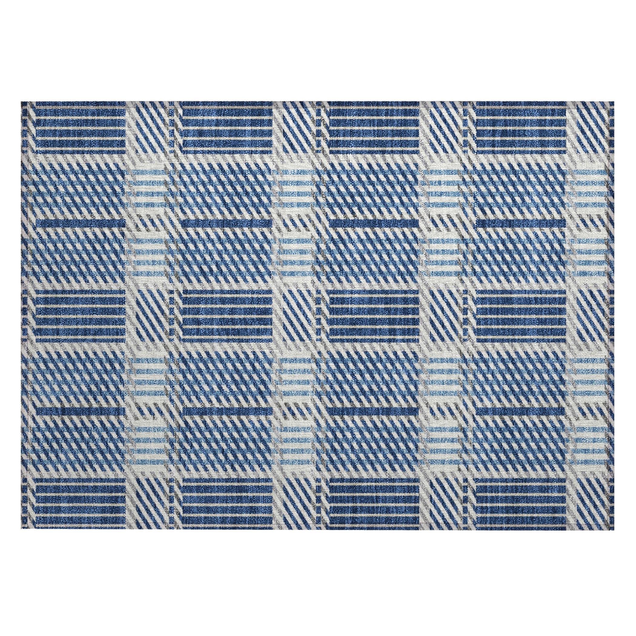 Navy Rectangular Synthetic Washable Indoor/Outdoor Rug 30" x 20"