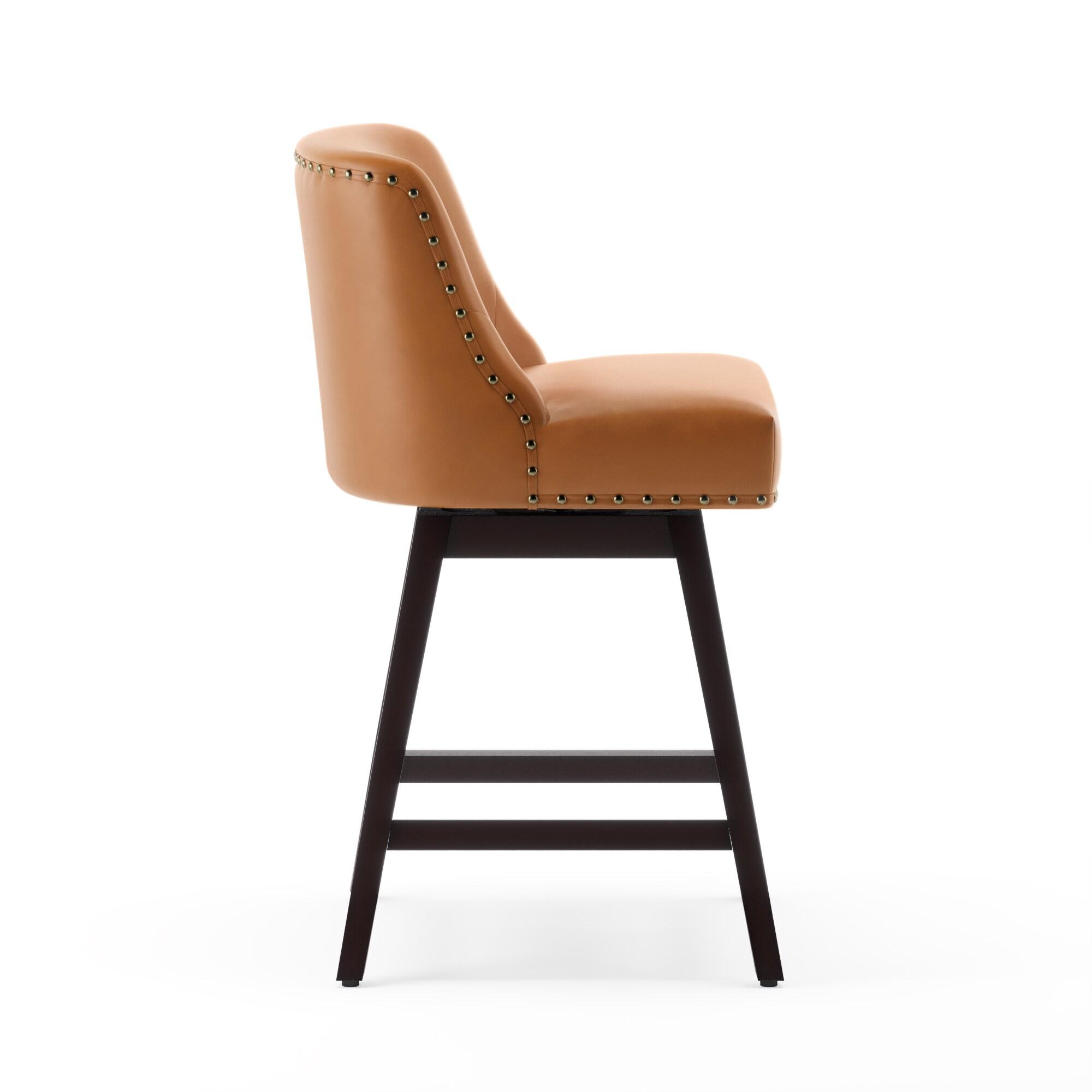 LUE BONA 360-degree Swivel Bar Stools Set of 3, 26" Counter Height Bar Stools with High Back and Wood Legs, Morden Faux Leather Upholstered Barstools for Kitchen Counter