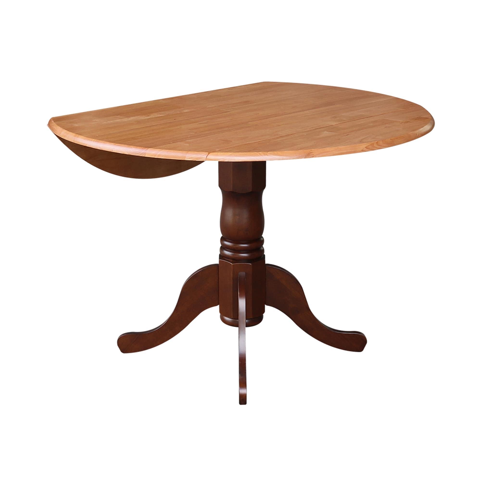 International Concepts 42" Mason Round Dual Drop Leaf Extendable Dining Table Cinnamon/Espresso: Pedestal Base, Seats 4