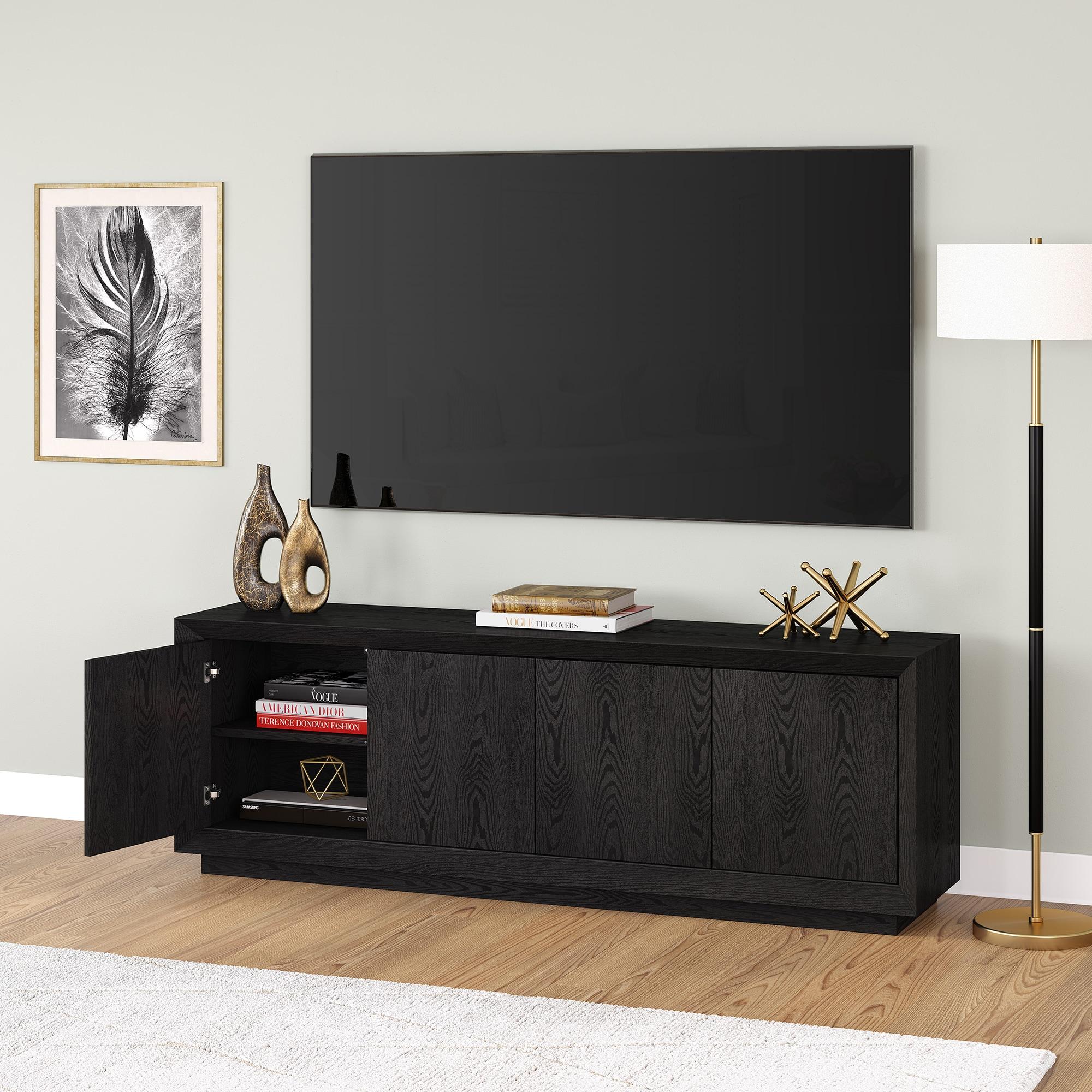 Evelyn&Zoe Oswald Rectangular TV Stand for TV's up to 75", Black Grain