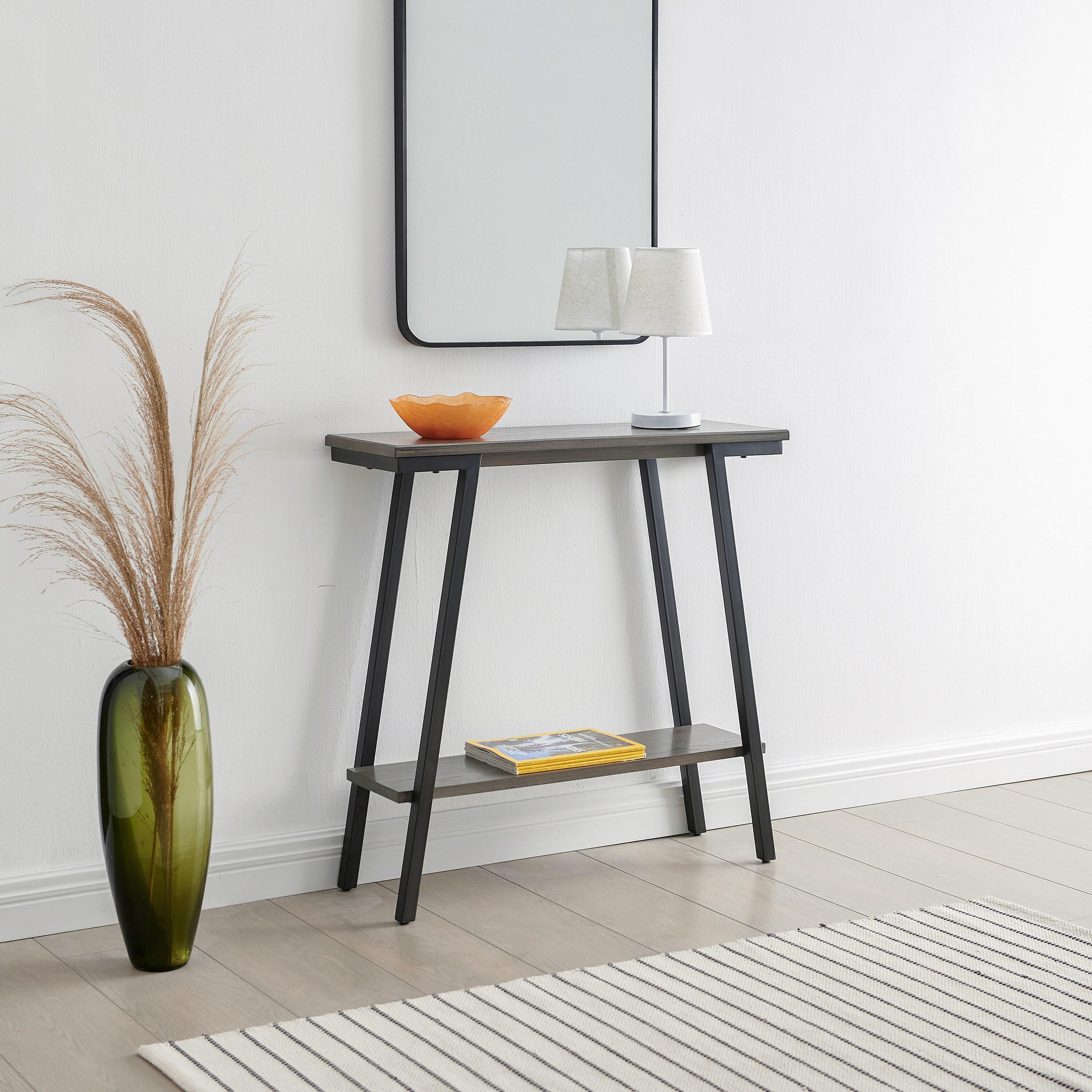 Leick Home 214338 Empiria Wood Console Table with Metal Frame for Living Room Entryway Bedroom, Gray