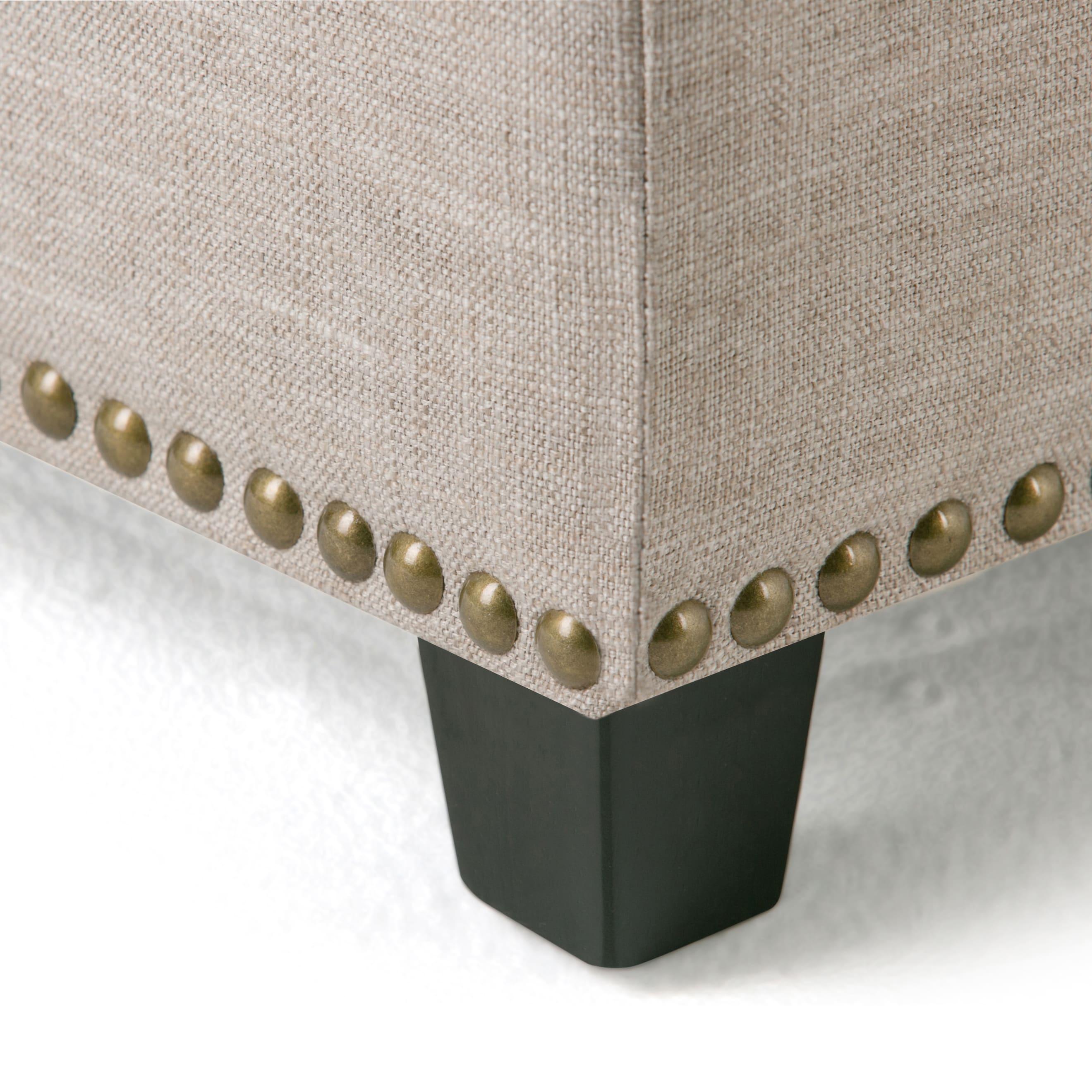 Simpli Home Kingsley 48"W Upholstered Storage Ottoman with Lift-Top Lid, Nailhead Trim, and Stitching Detail