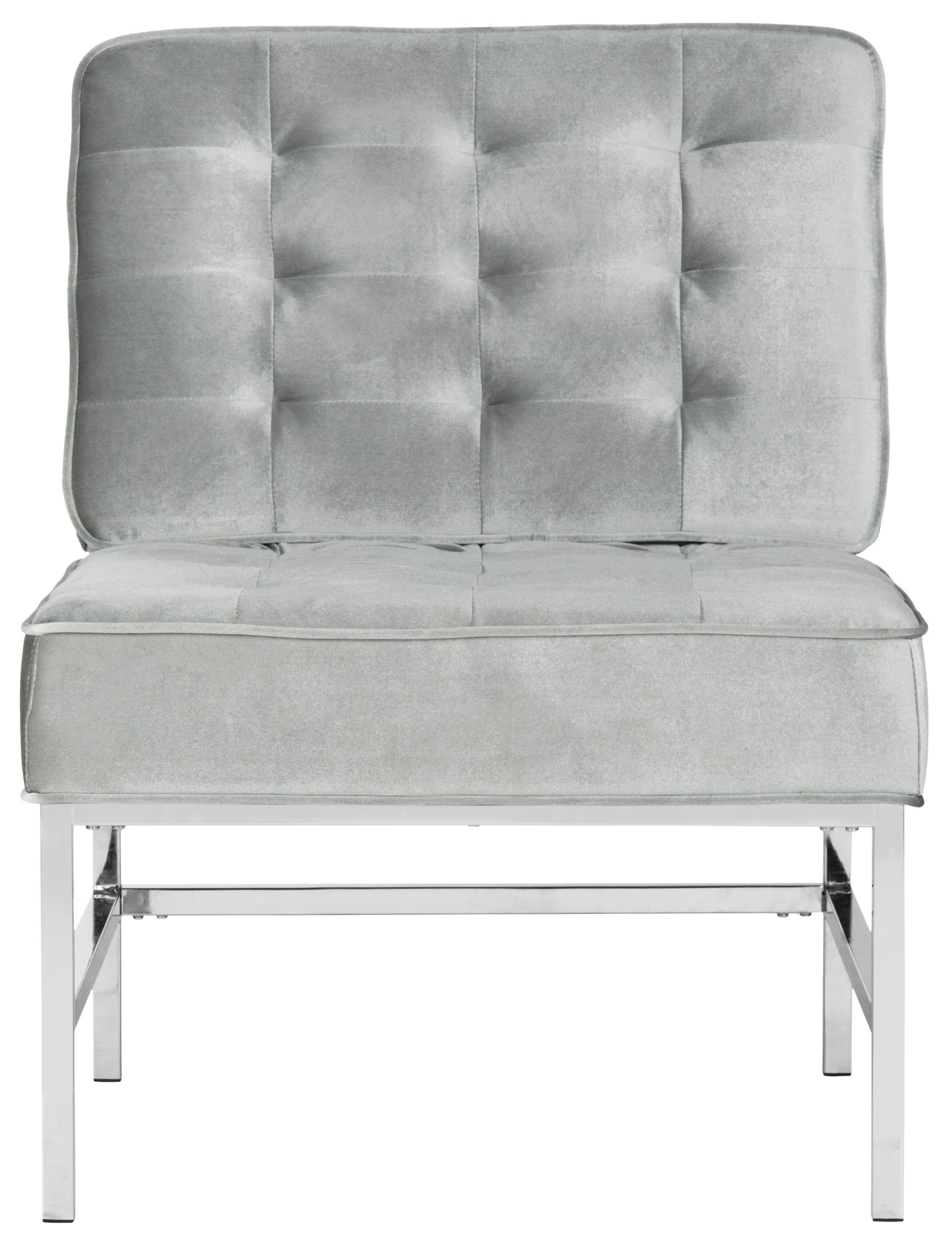SAFAVIEH Ansel Modern Tufted Linen Chrome Accent Chair, Light Grey