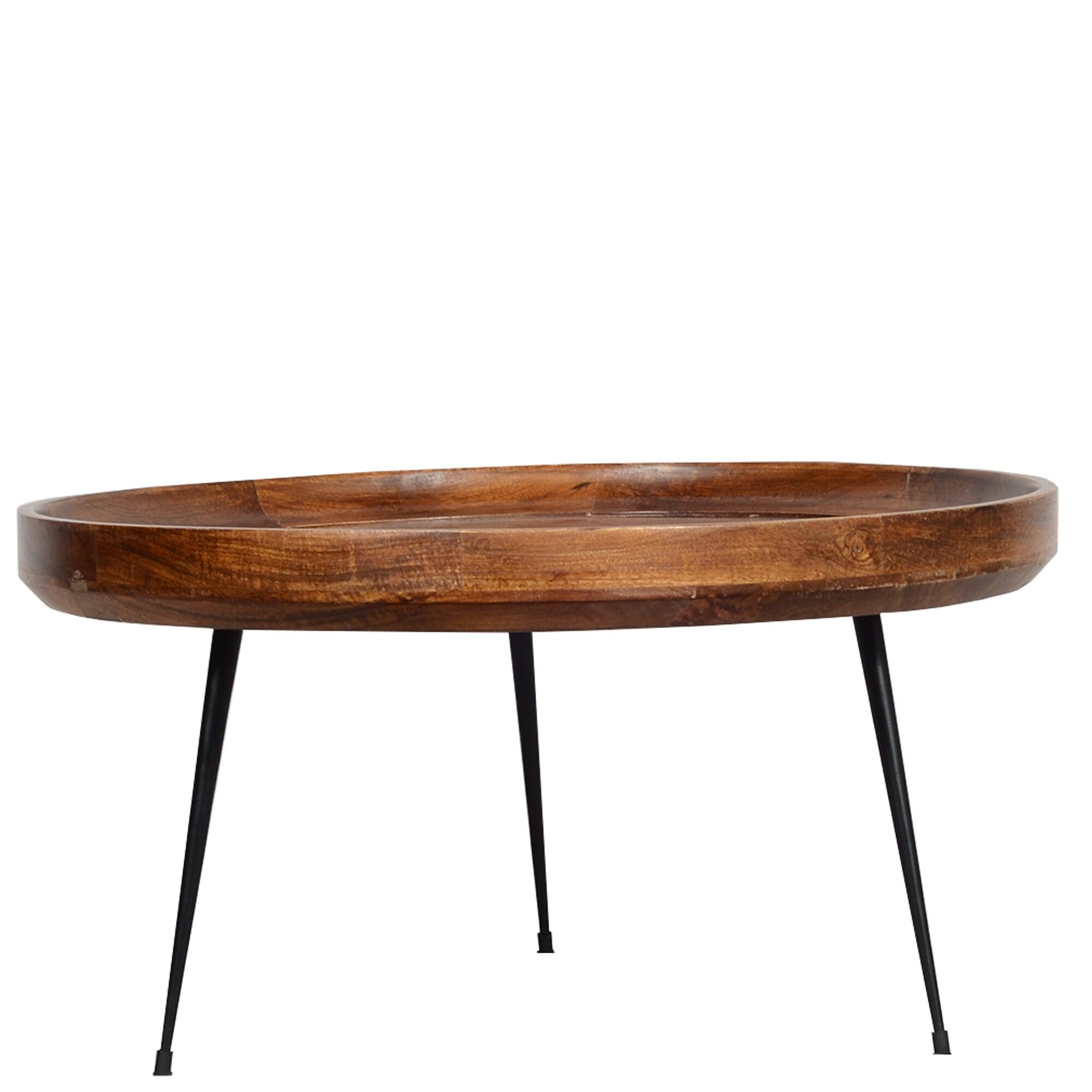 Wooden Coffee Table with Splayed Metal Legs Brown and Black - The Urban Port: Mango Wood, Polished Finish, Mid-Century Modern