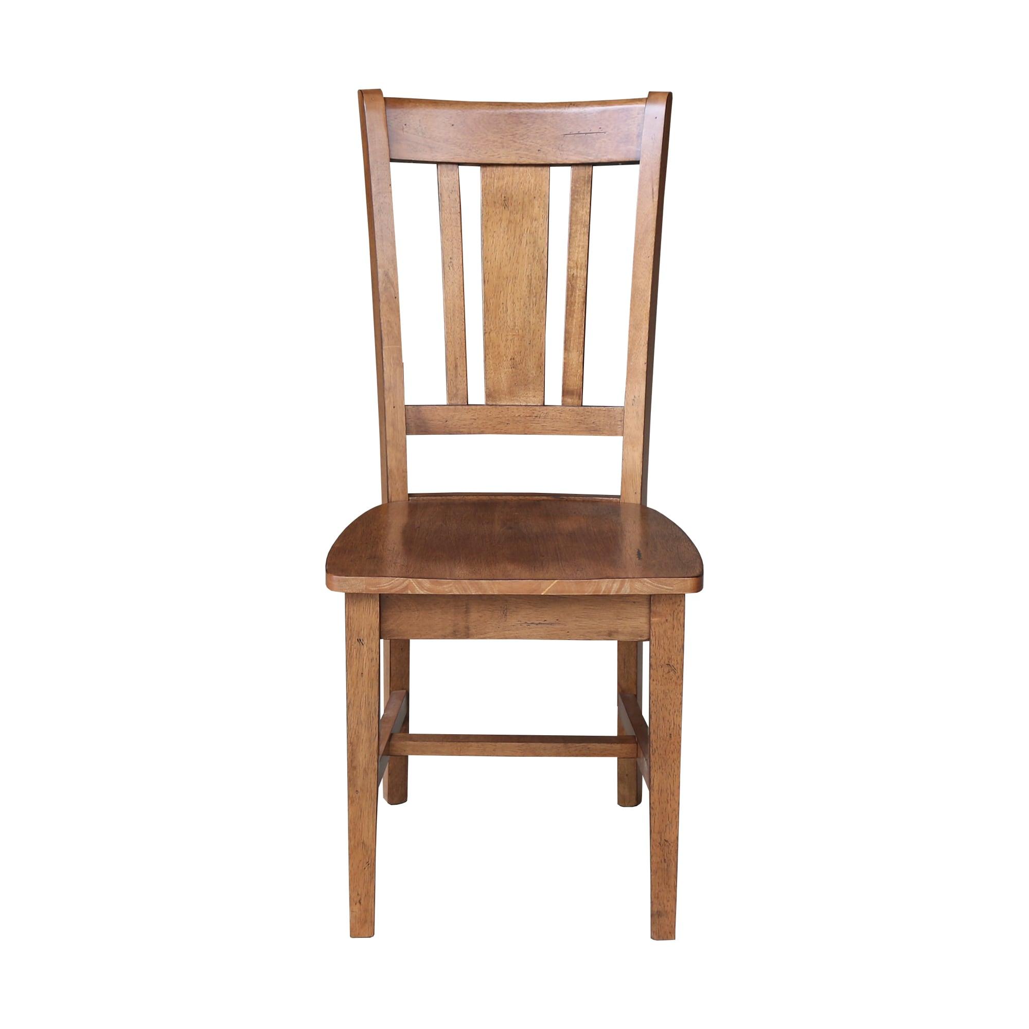 Set of 2 San Remo Splat Back Chairs Distressed Oak - International Concepts: Solid Wood, Parawood Material, Mid-Century Style