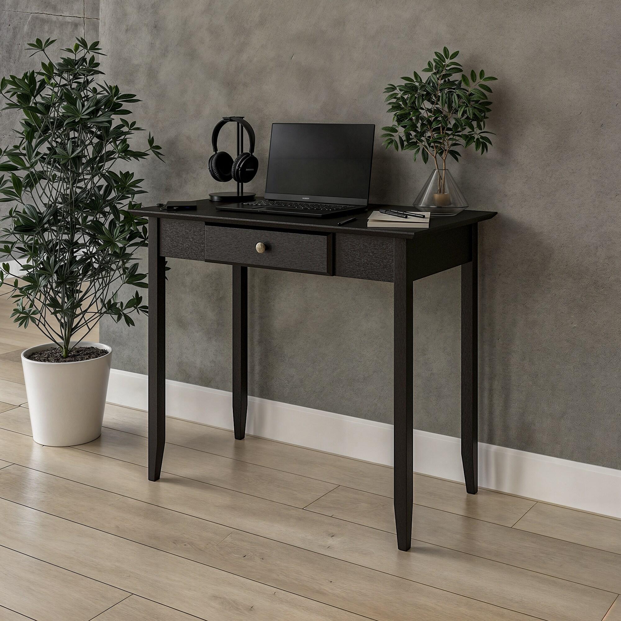 Black Pine Wood Shaker Writing Desk with Drawer