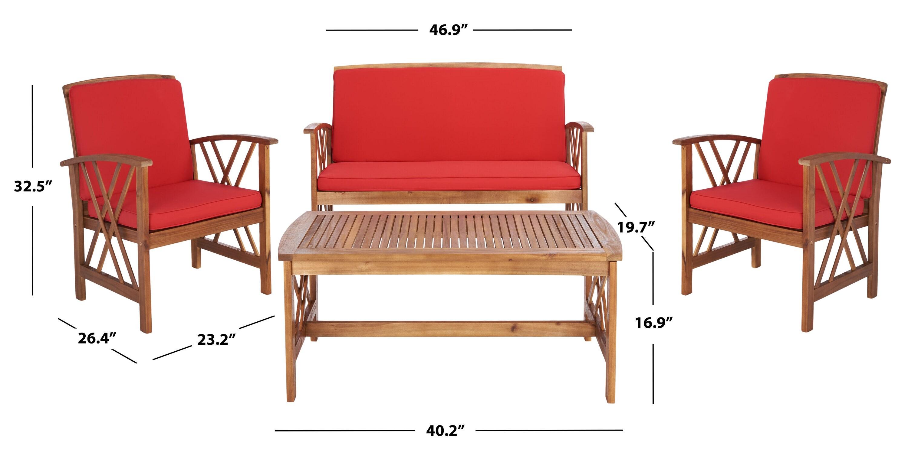 Fontana 4 Piece Set - Indoor/Outdoor - PAT7008 - Natural/Red - Safavieh