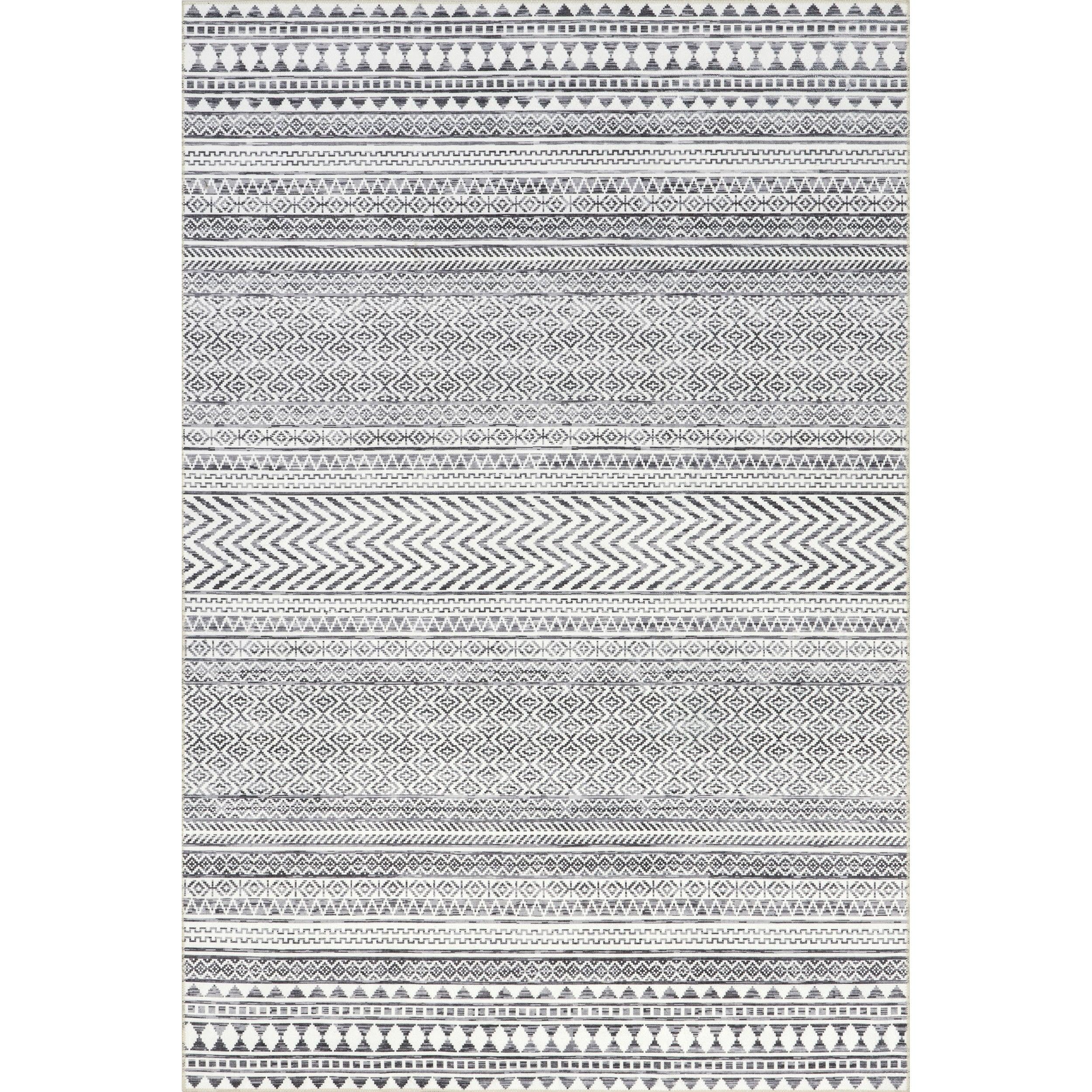 Nuloom Kira Striped 5x8 Machine Washable Indoor Area Rug for Living Room Bedroom Dining Room Kitchen, Grey/Ivory